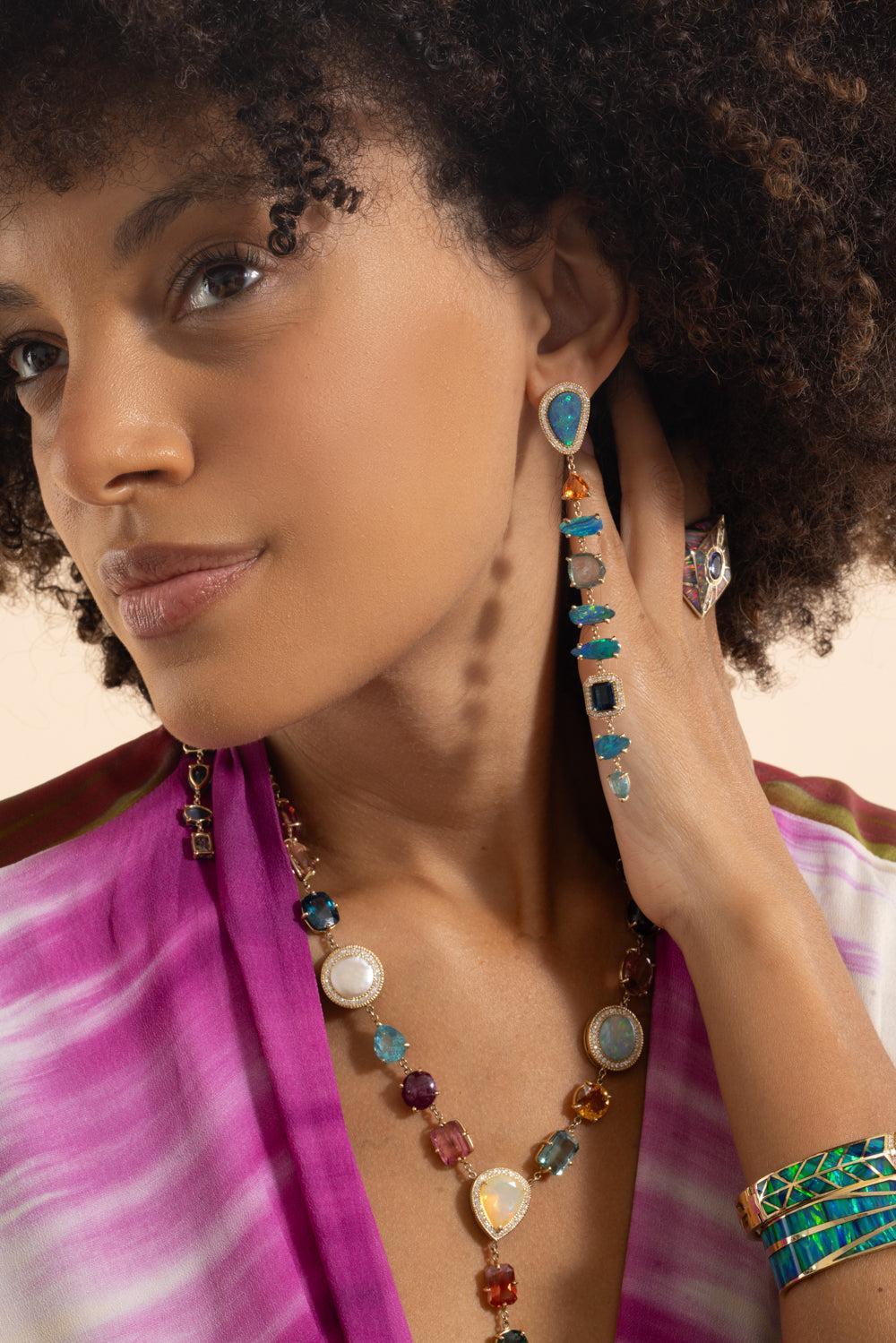 Multi Gemstone Diamond Drop Earrings - Image 4