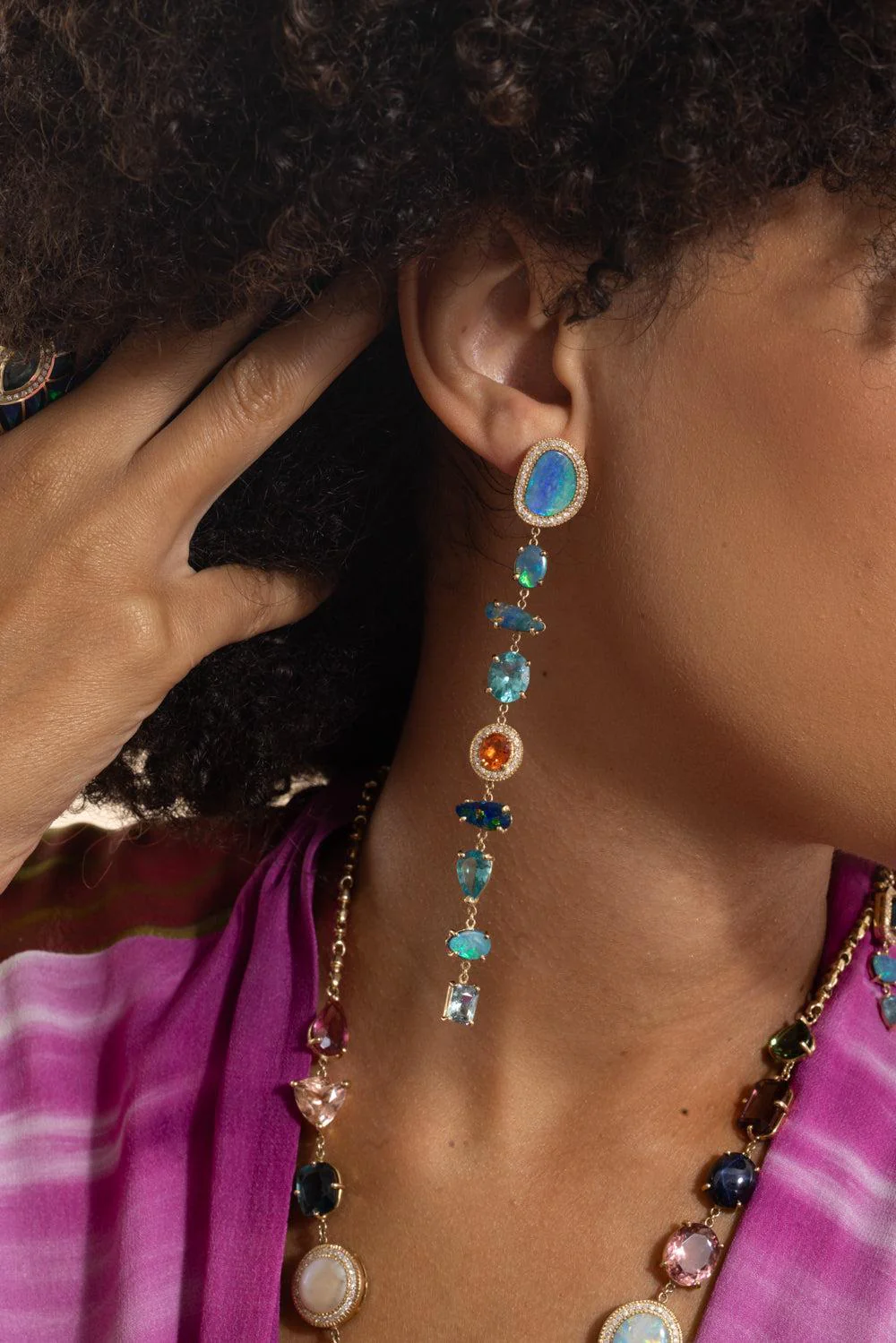 Multi Gemstone Diamond Drop Earrings - Image 5