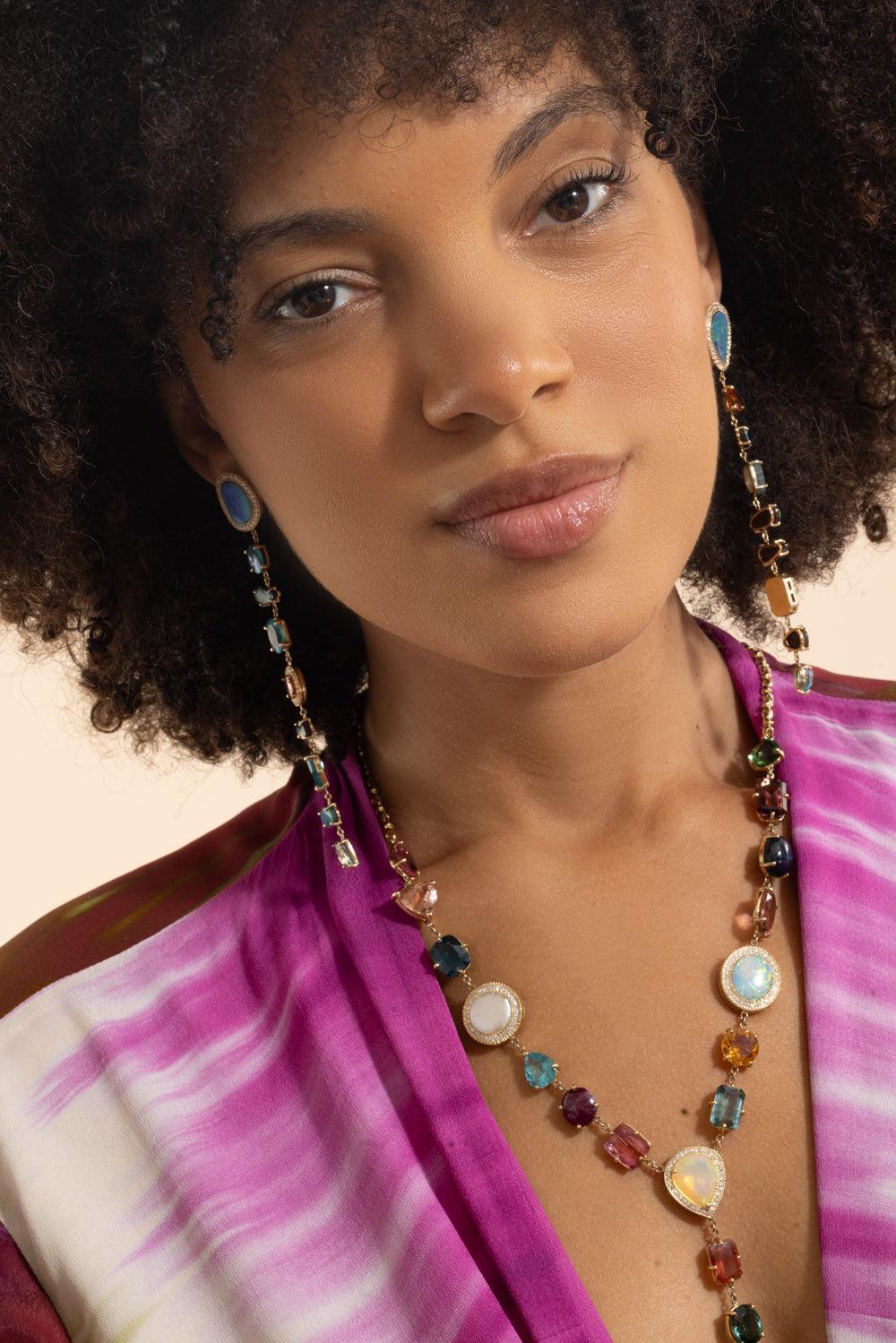 Multi Gemstone Diamond Drop Earrings - Image 6