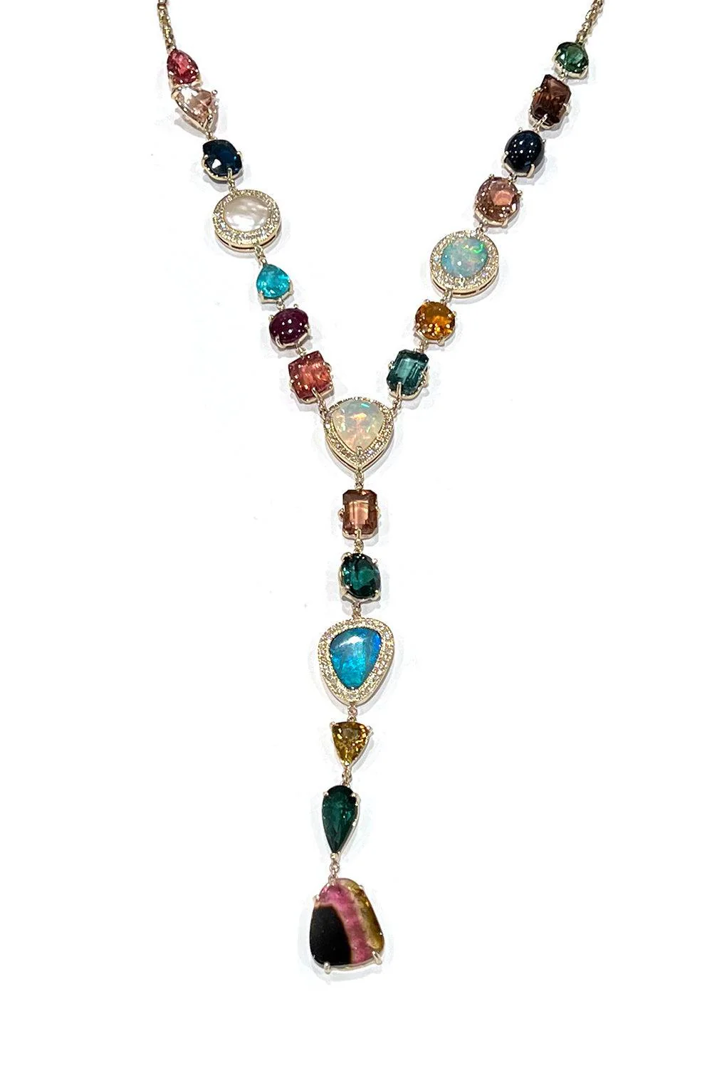 Multi Gemstone Diamond Rolo Y Necklace