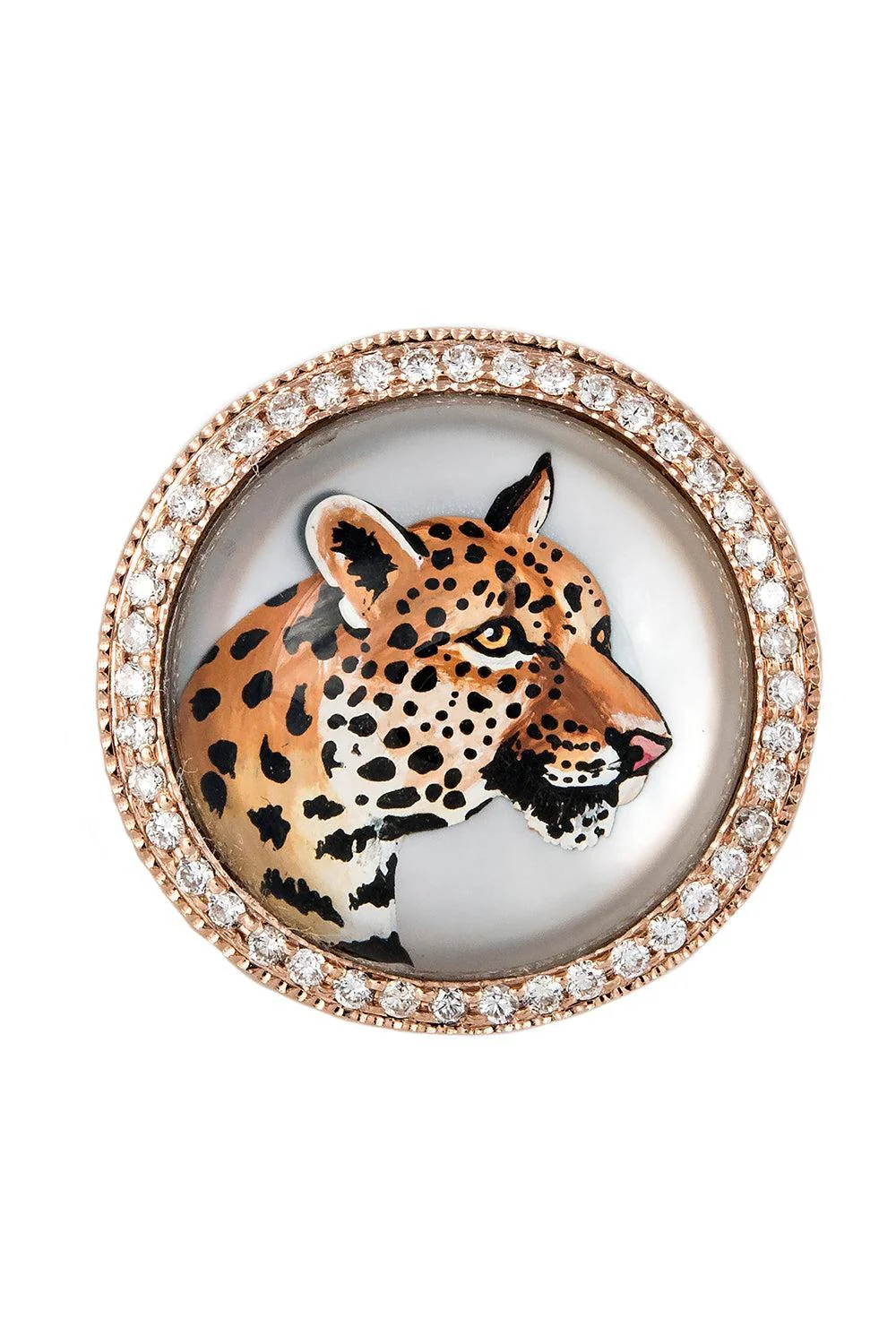 Pearl Diamond Leopard Signet Ring
