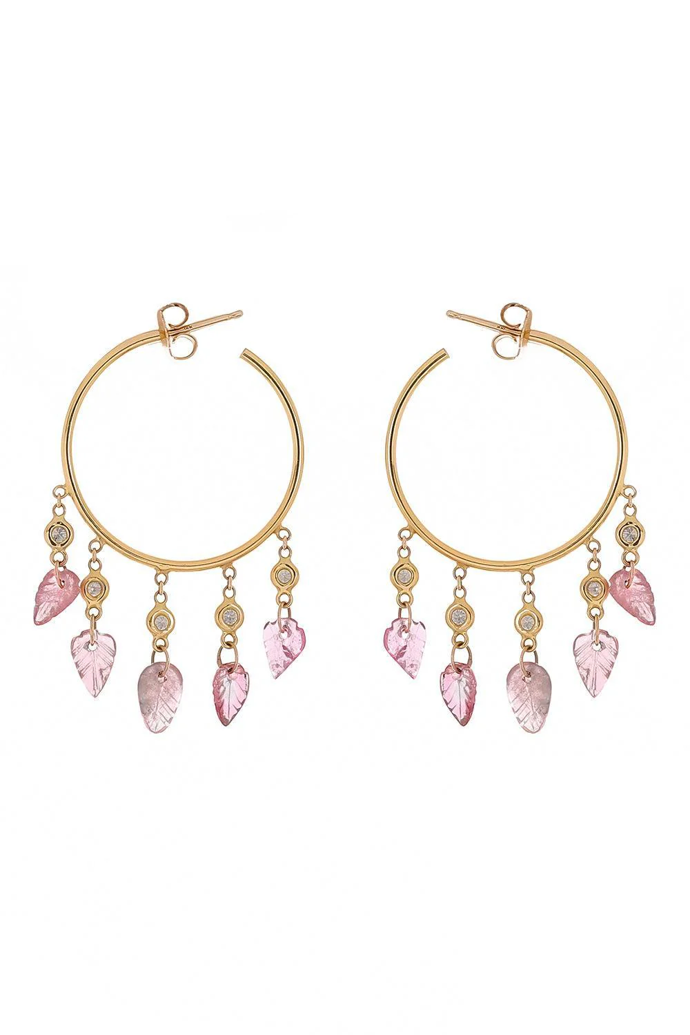 Pink Tourmaline Leaf Hoop Earrings