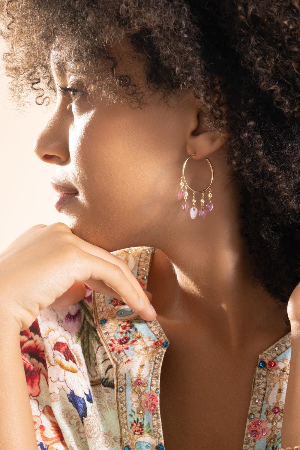 Pink Tourmaline Leaf Hoop Earrings - Image 2