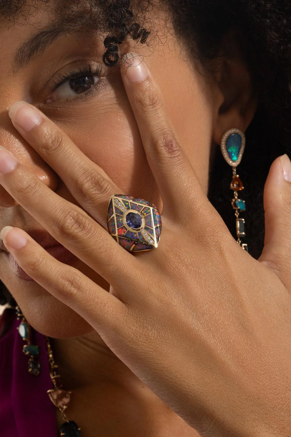 Red Opal Inlay Kite Shield Ring - Image 3