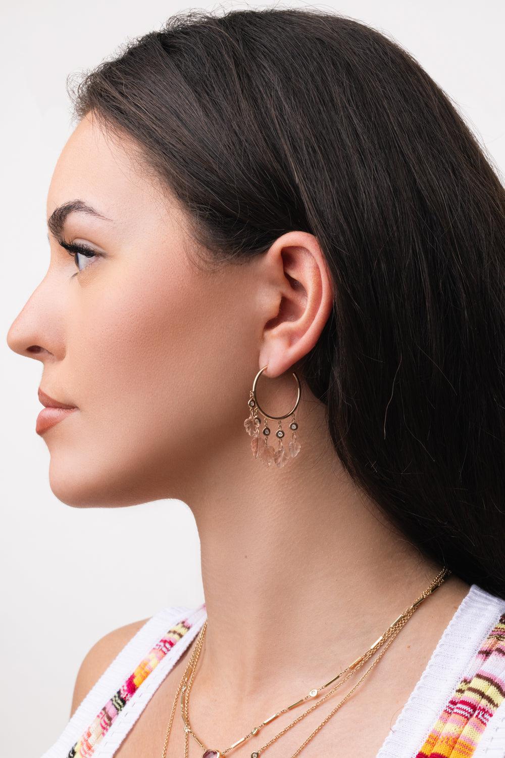 Sunstone Leaf Shaker Hoop Earrings - Image 4