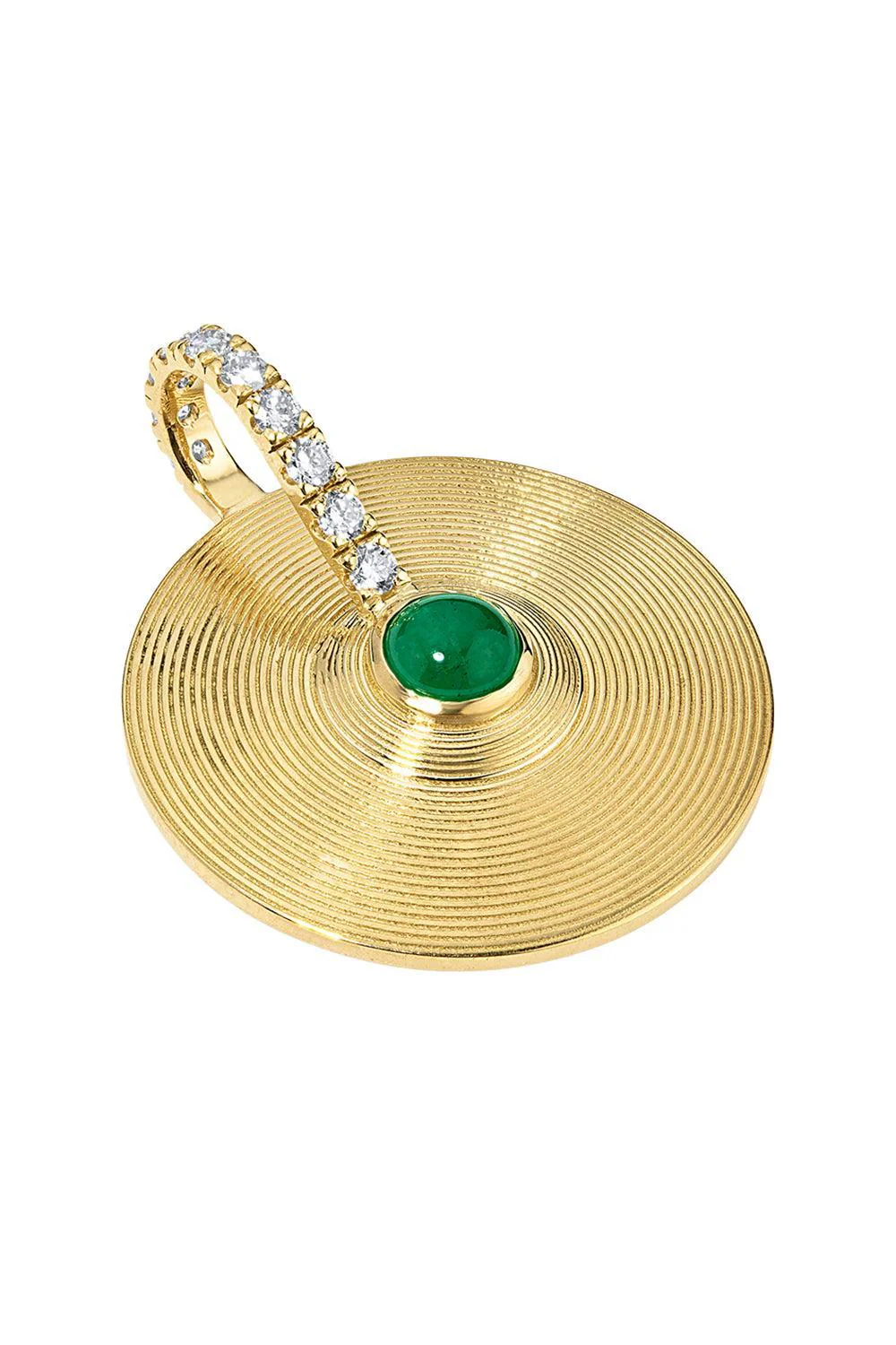 Diamond Emerald Cabochon Small Cymbal Pendant - Image 5