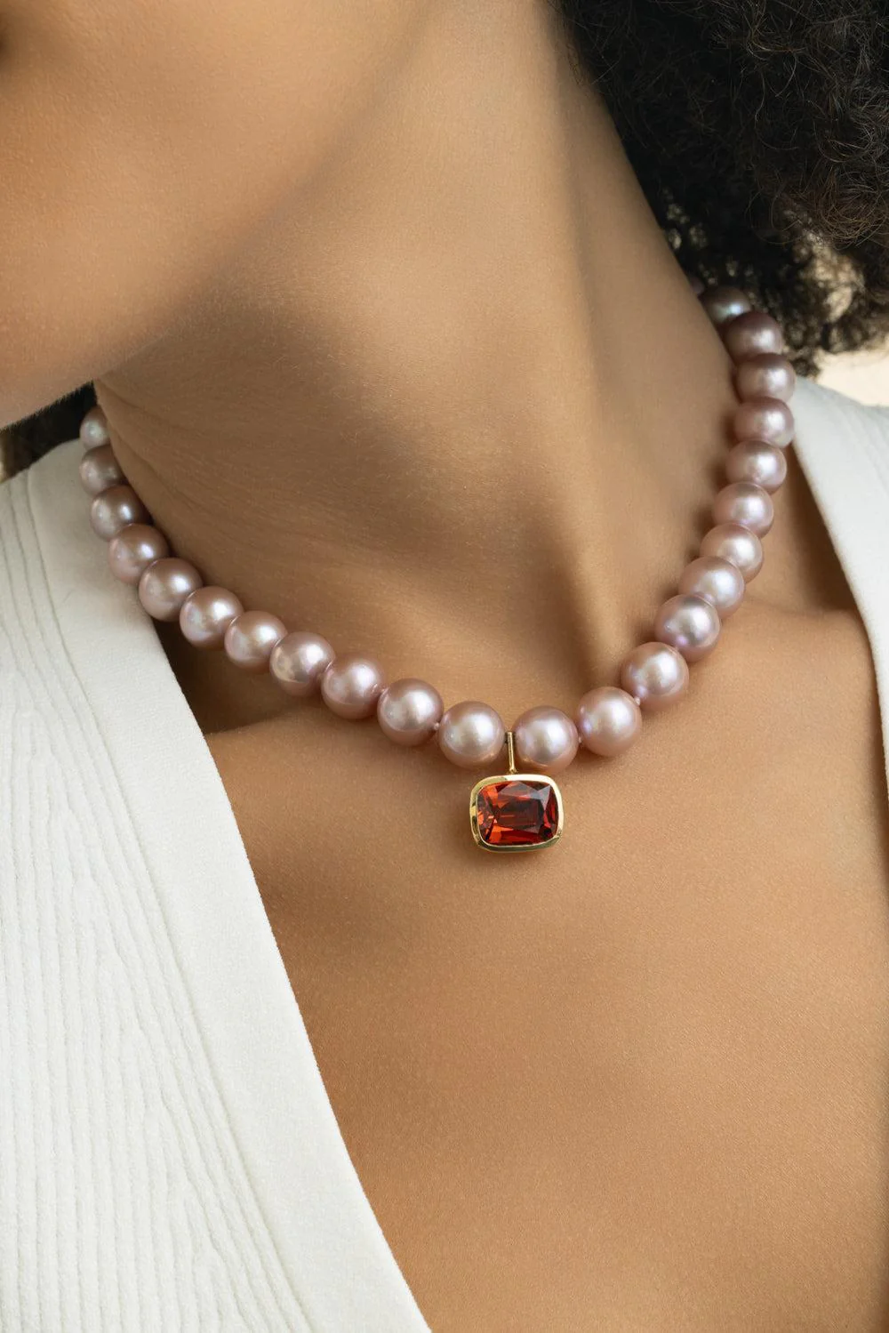 Pink Pearl Spessartite Garnet Nina Necklace - Image 3