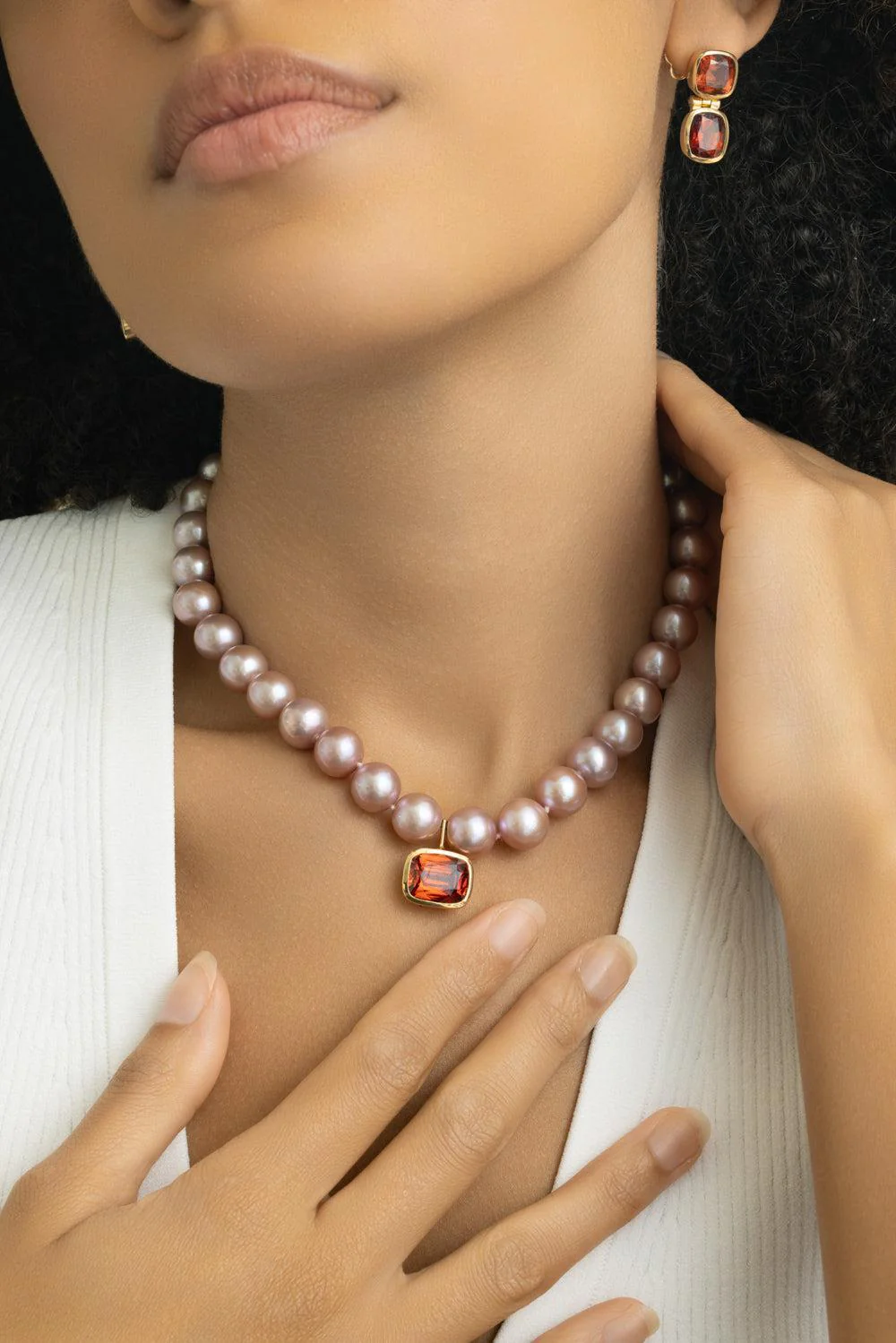 Pink Pearl Spessartite Garnet Nina Necklace - Image 4