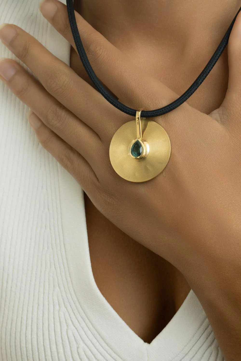 Seafoam Tourmaline Medium Faceted Cymbal Pendant - Image 3