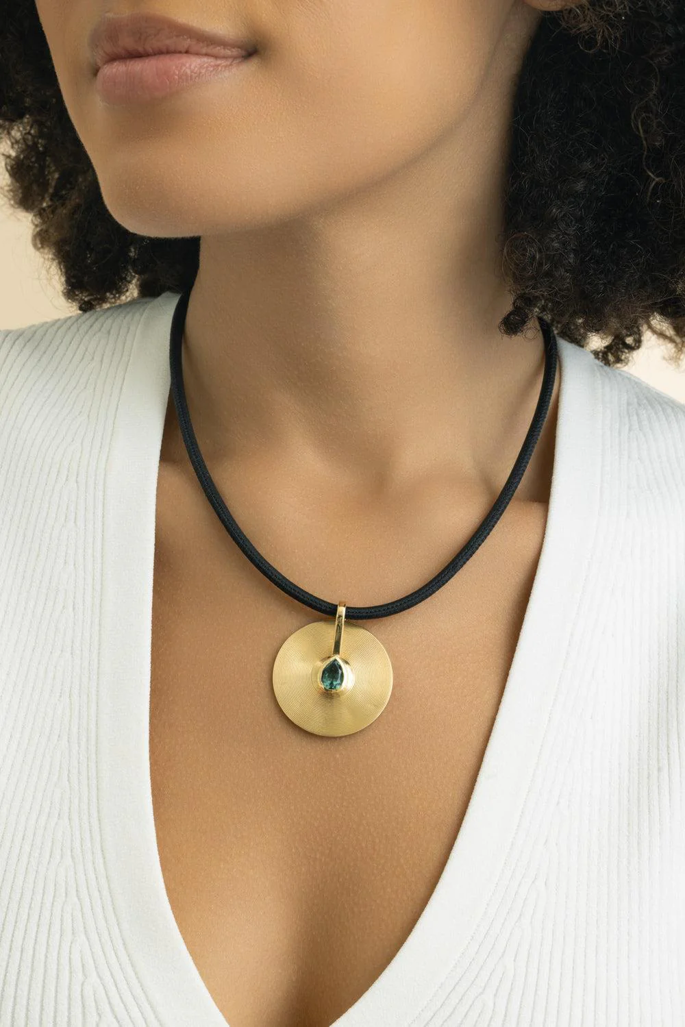 Seafoam Tourmaline Medium Faceted Cymbal Pendant - Image 4