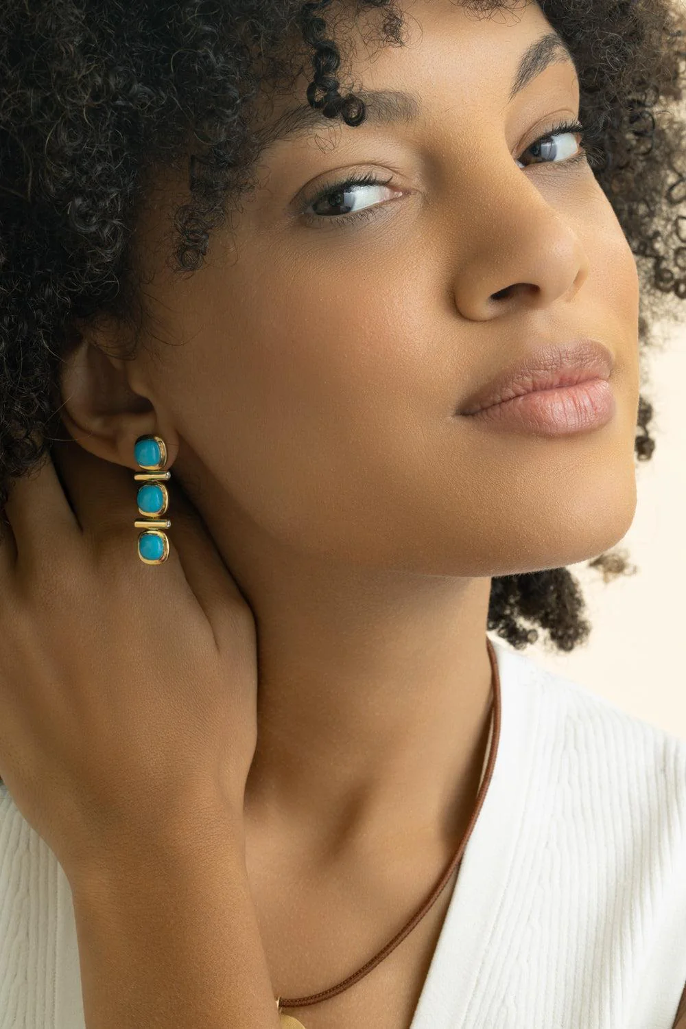 Turquoise Three Stone Gilda Earrings - Image 3