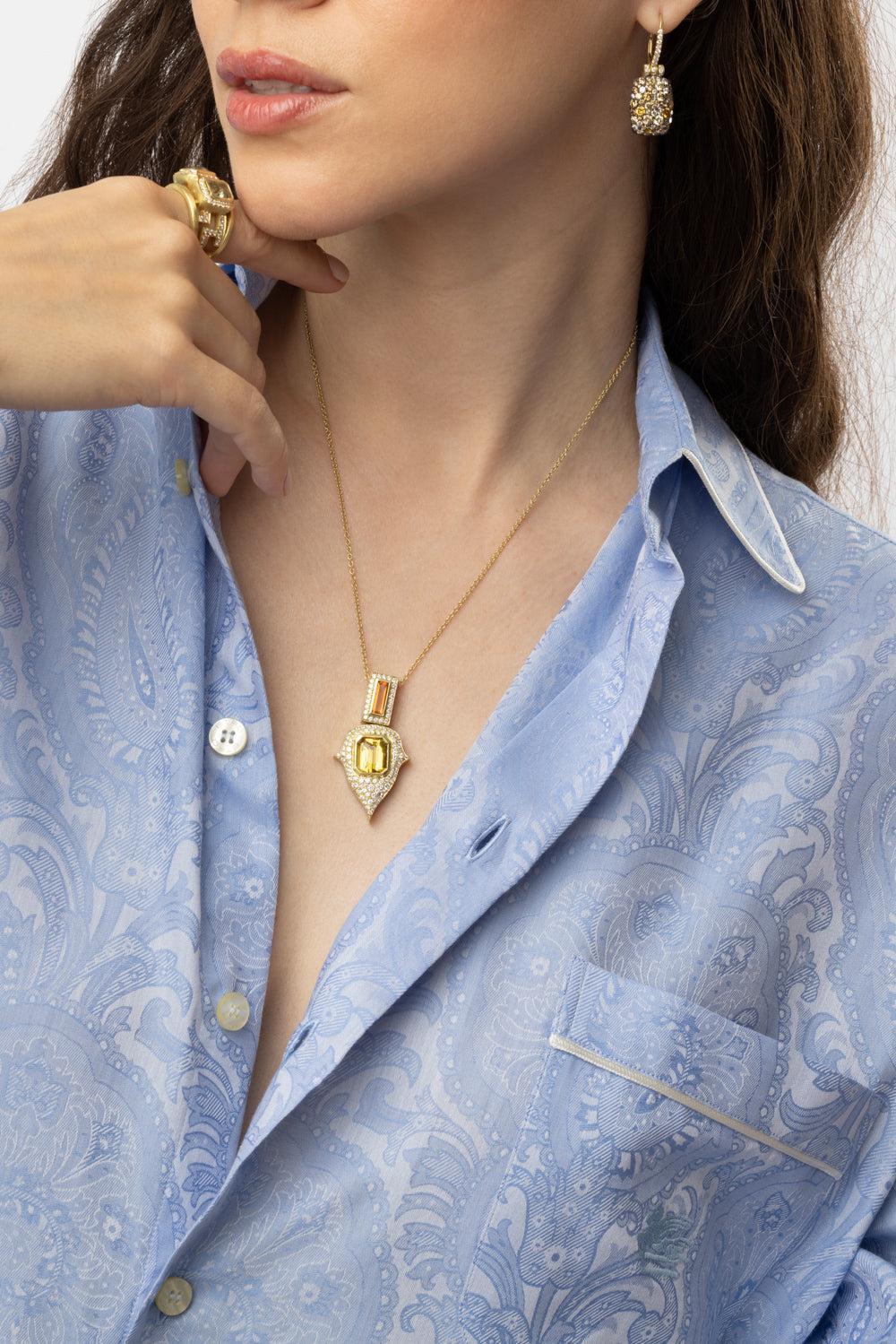 Fire Opal Beryl Diamond Necklace - Image 3