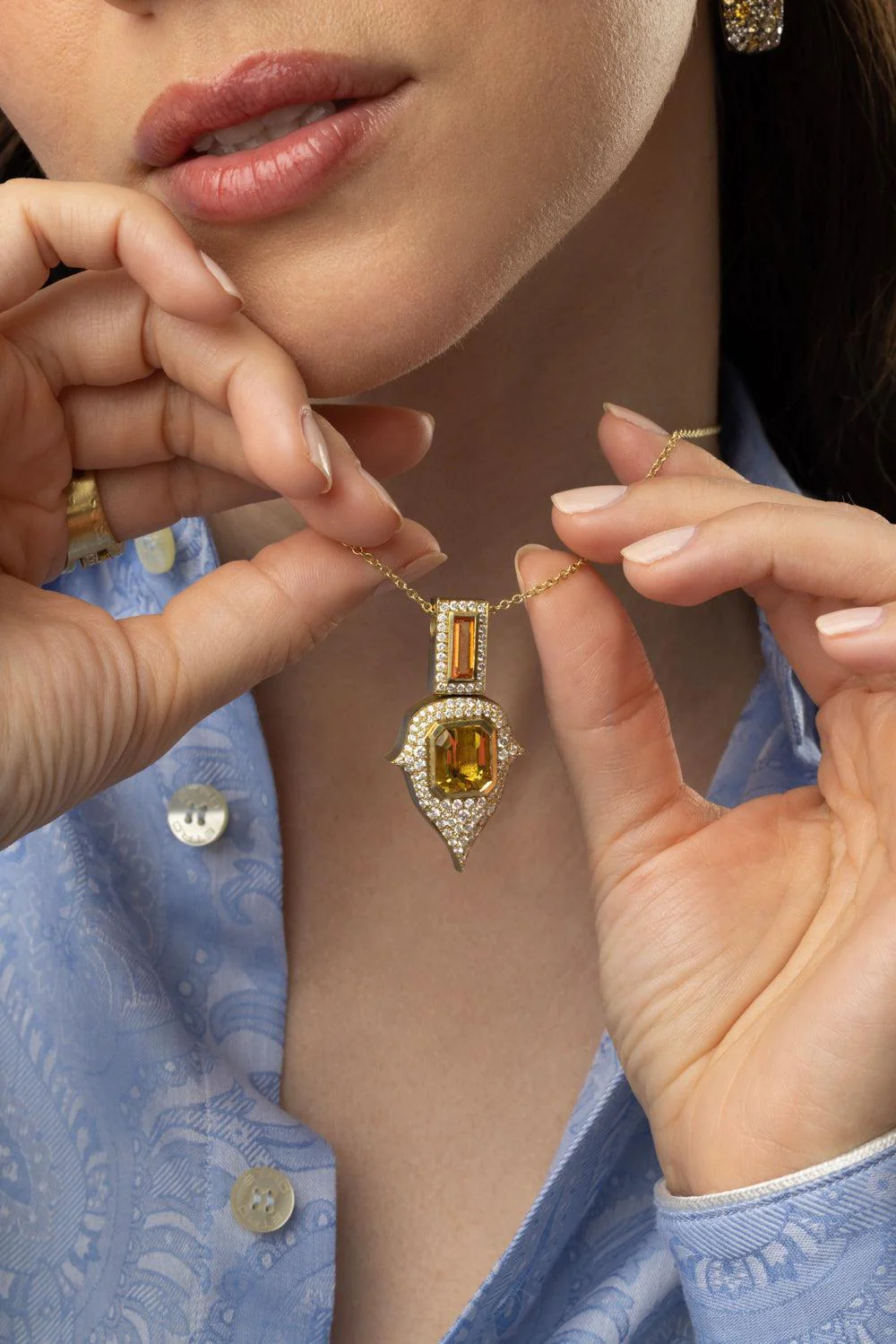 Fire Opal Beryl Diamond Necklace - Image 4
