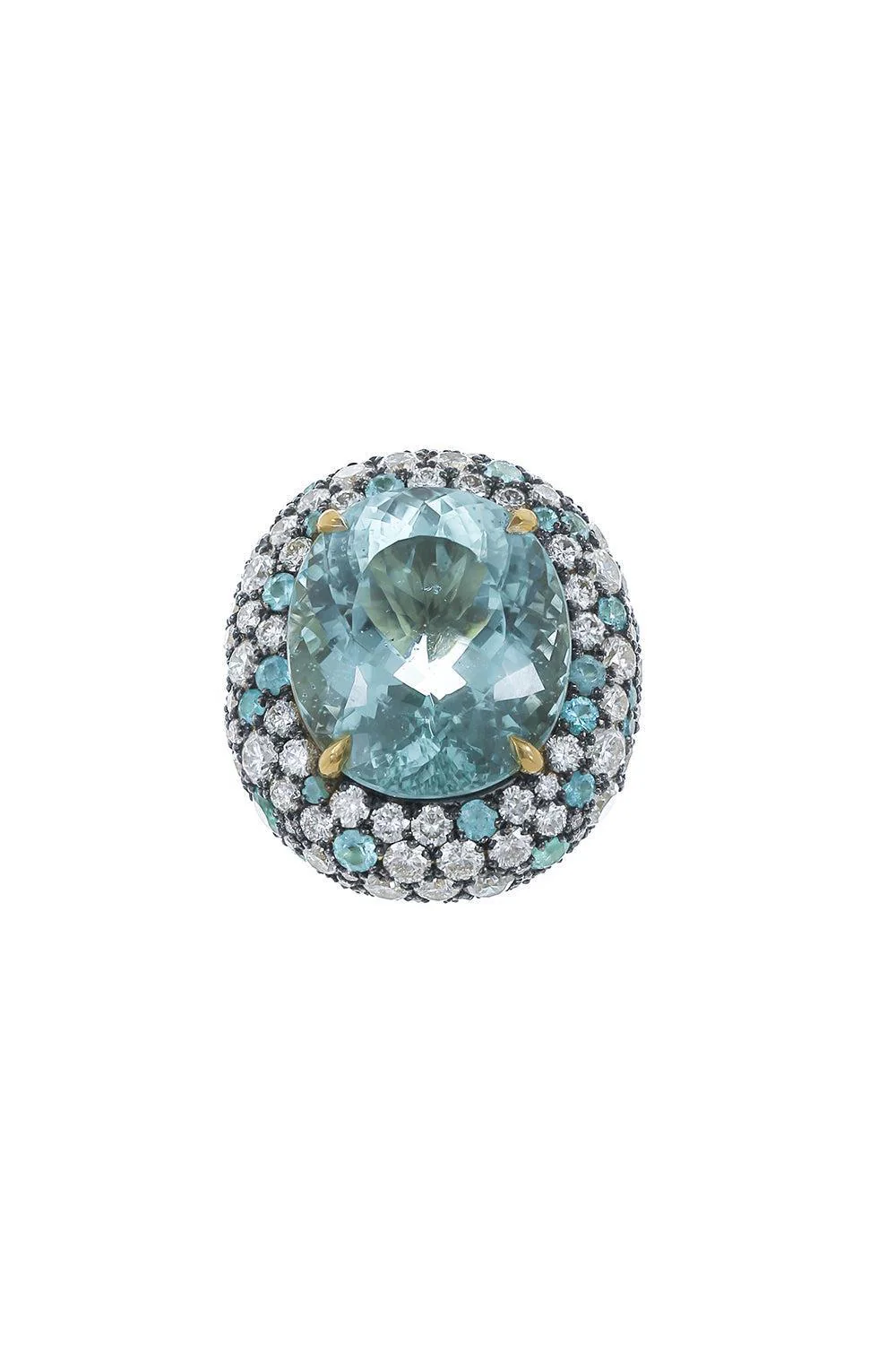 Green Beryl Paraiba Diamond Ring