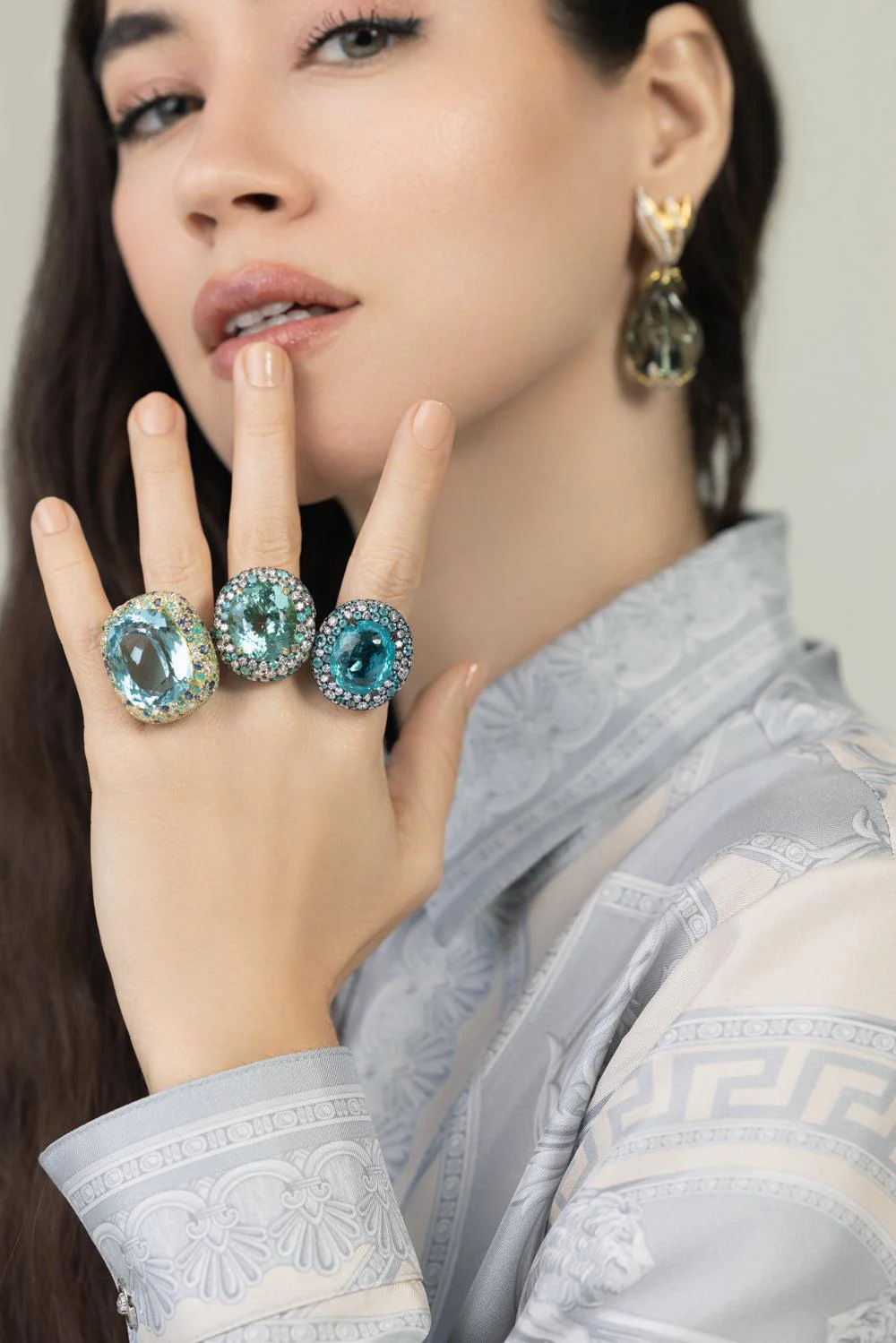 Green Beryl Paraiba Diamond Ring - Image 3