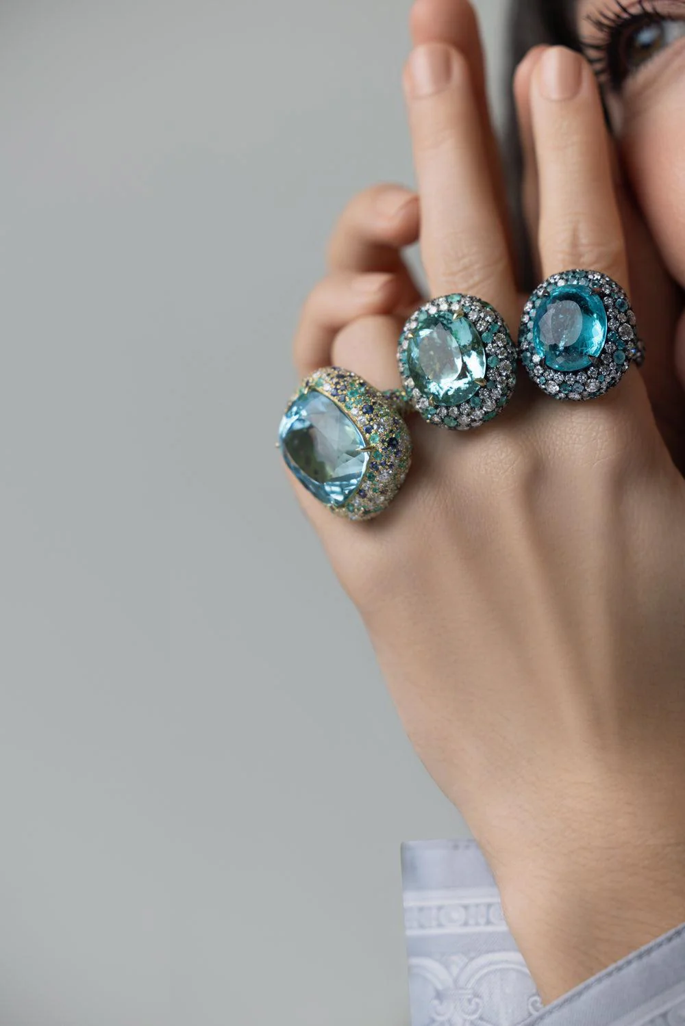 Green Beryl Paraiba Diamond Ring - Image 4