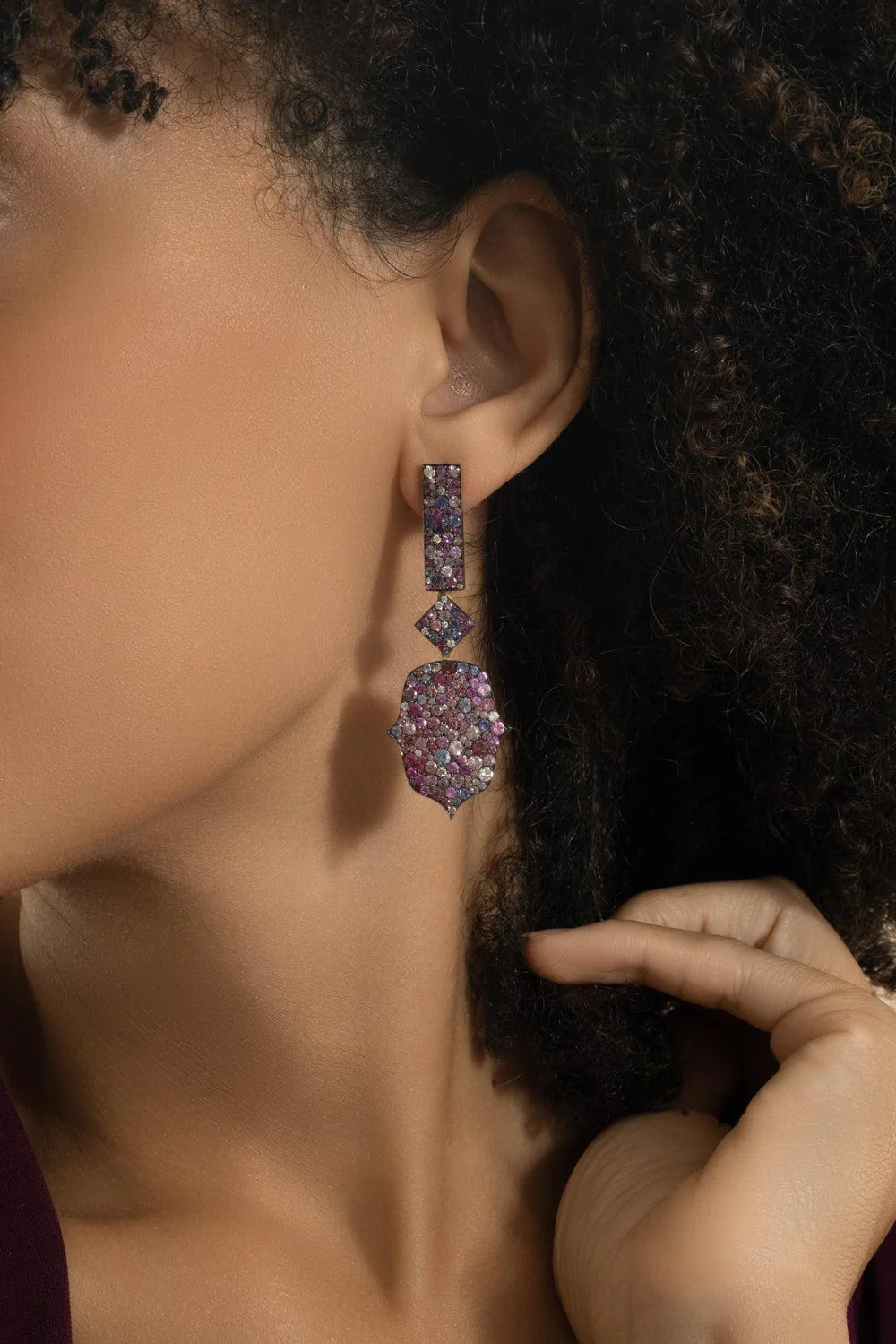 Multi Sapphire Diamond Earrings - Image 5