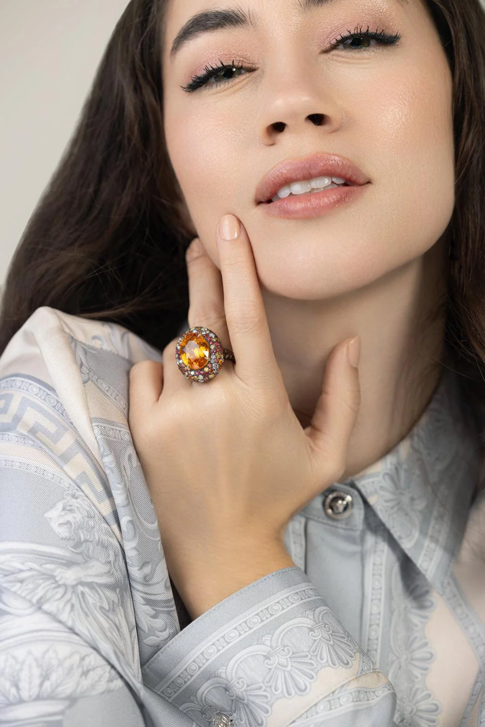 Orange Sapphire Diamond Ring - Image 2