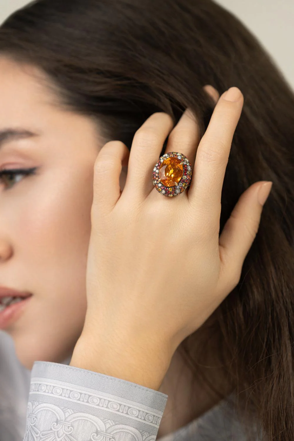 Orange Sapphire Diamond Ring - Image 3