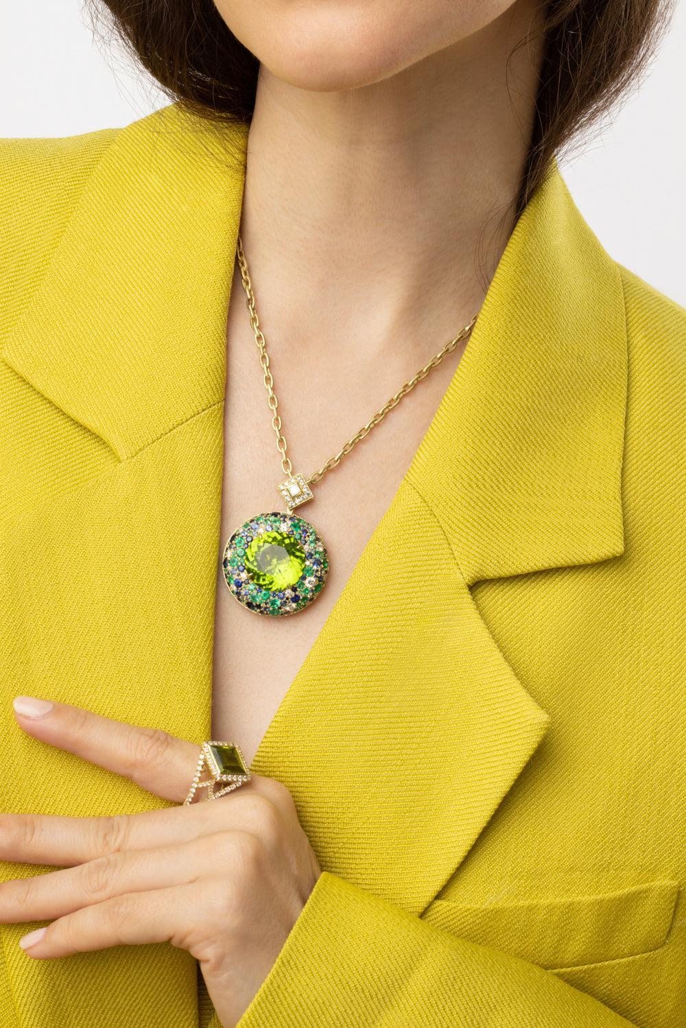 Peridot Emerald Diamond Pendant Necklace - Image 2