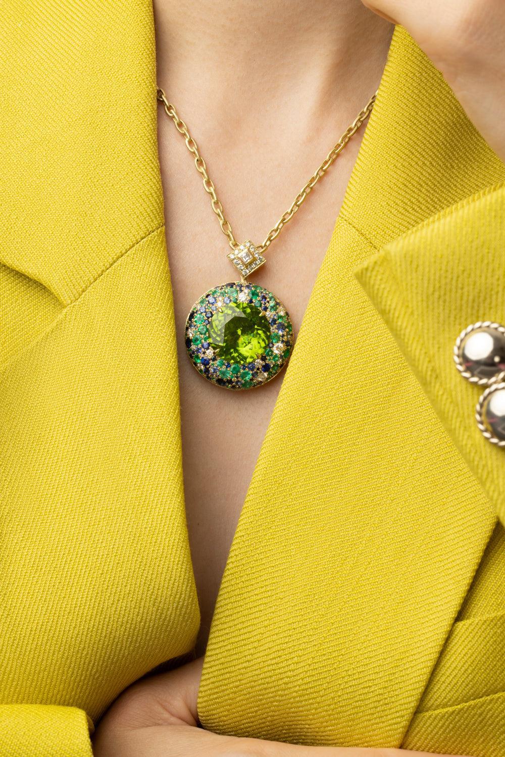 Peridot Emerald Diamond Pendant Necklace - Image 3