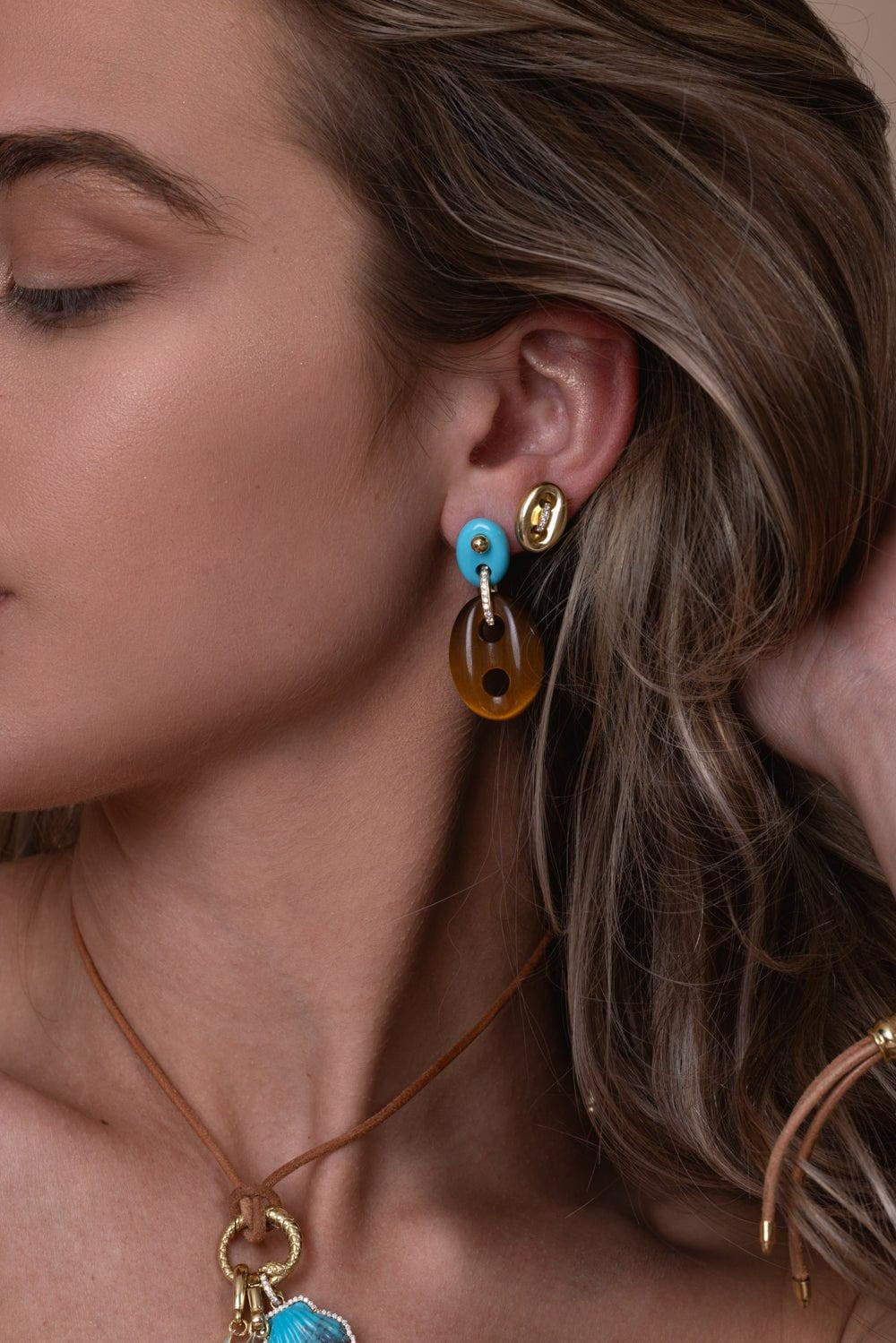 Brown Stone Mariner Link Earrings - Image 3