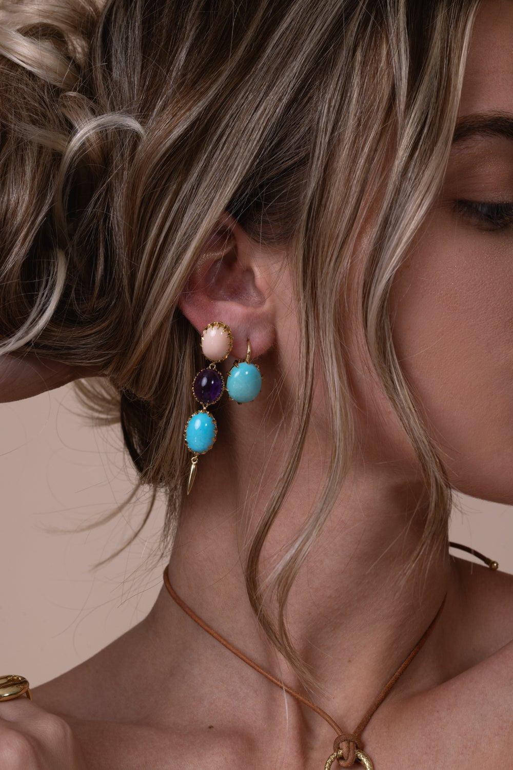 Coral Turquoise Drop Earrings - Image 2
