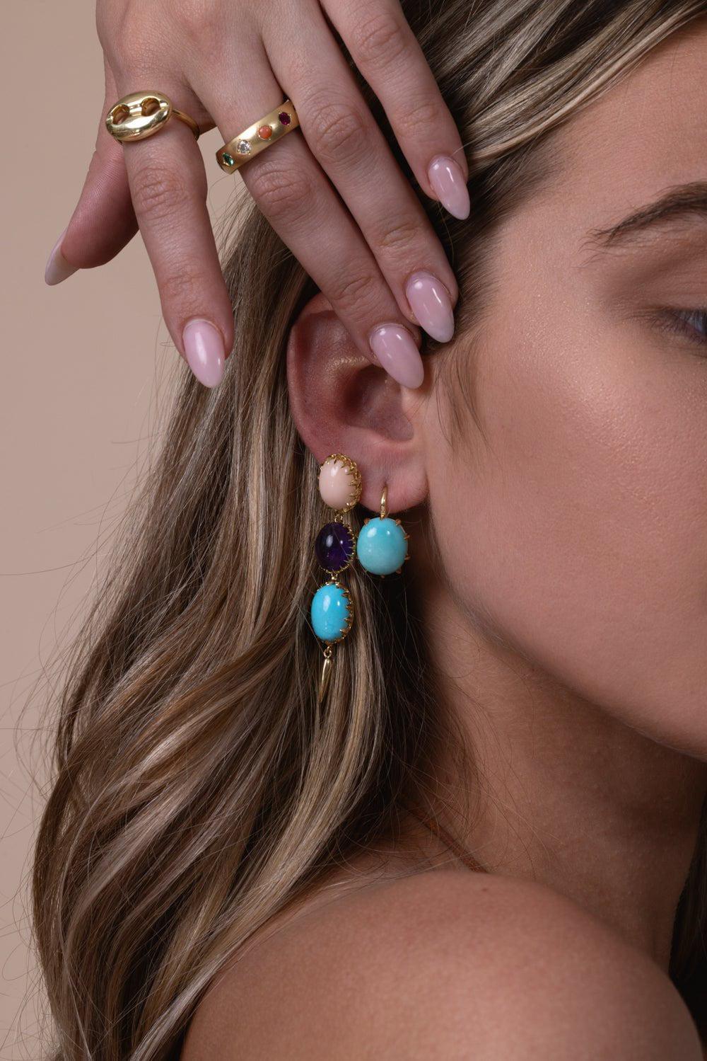 Coral Turquoise Drop Earrings - Image 3