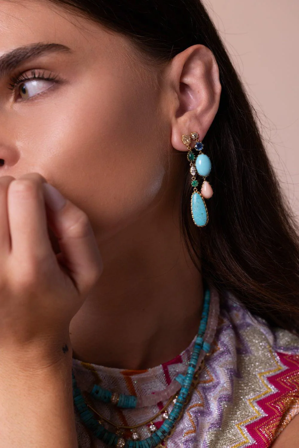 Diamond Coral Drop Earrings - Image 3