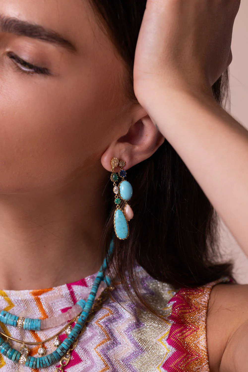 Diamond Coral Drop Earrings - Image 5
