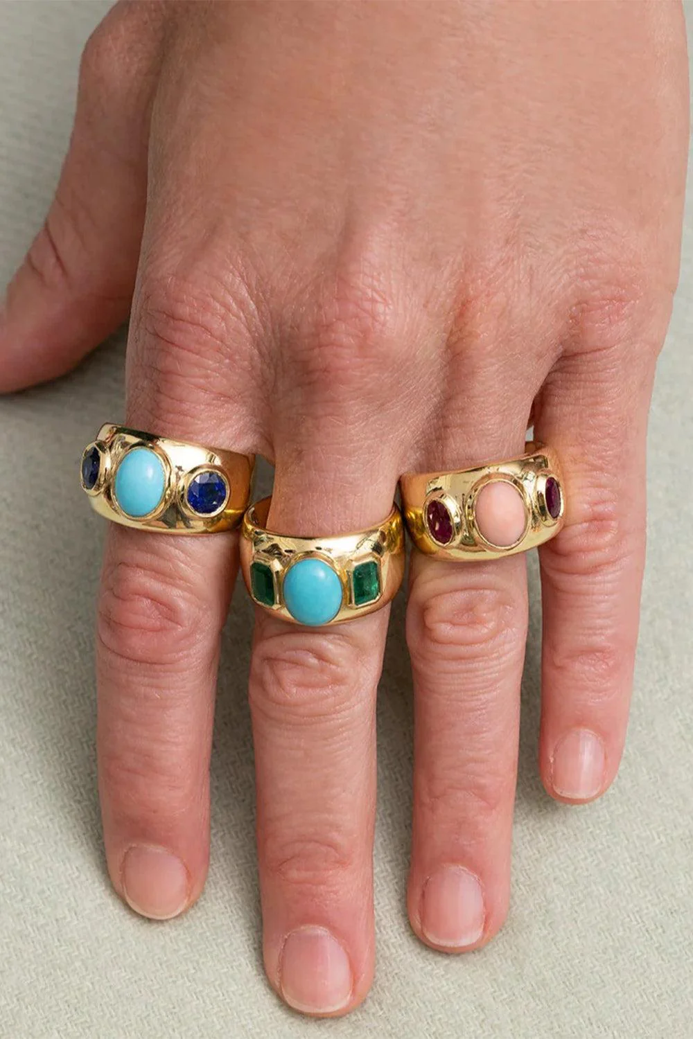 Emerald Turquoise Three Stone Ring - Image 3