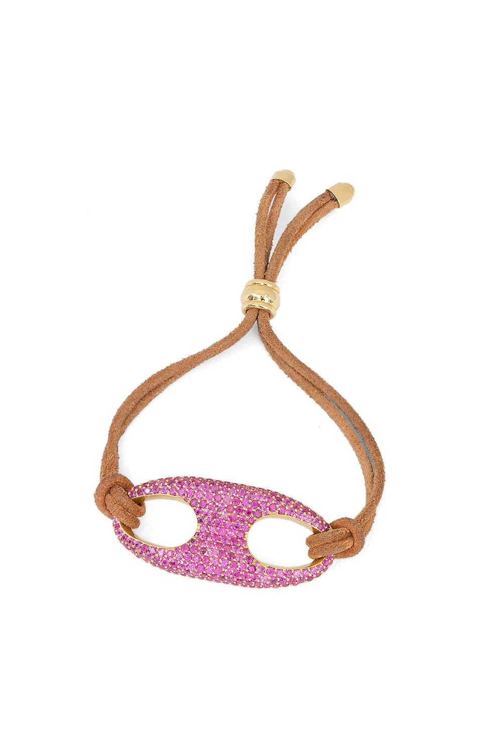 Large Pink Sapphire Anchor Link Leather Bracelet