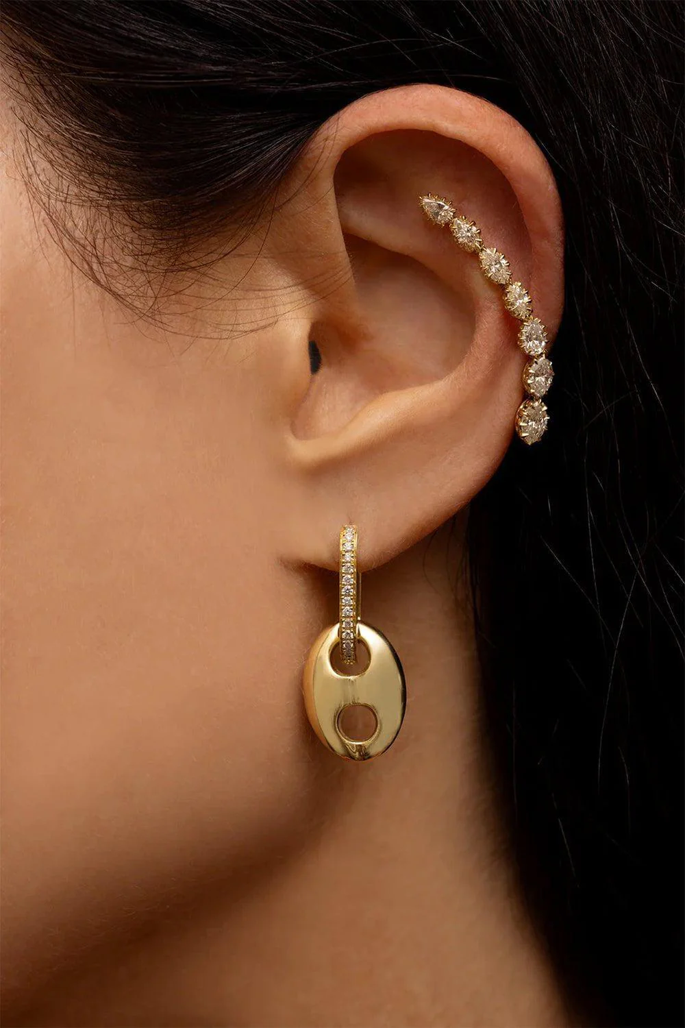 Mini Gold Mariner Huggie Earrings - Image 2