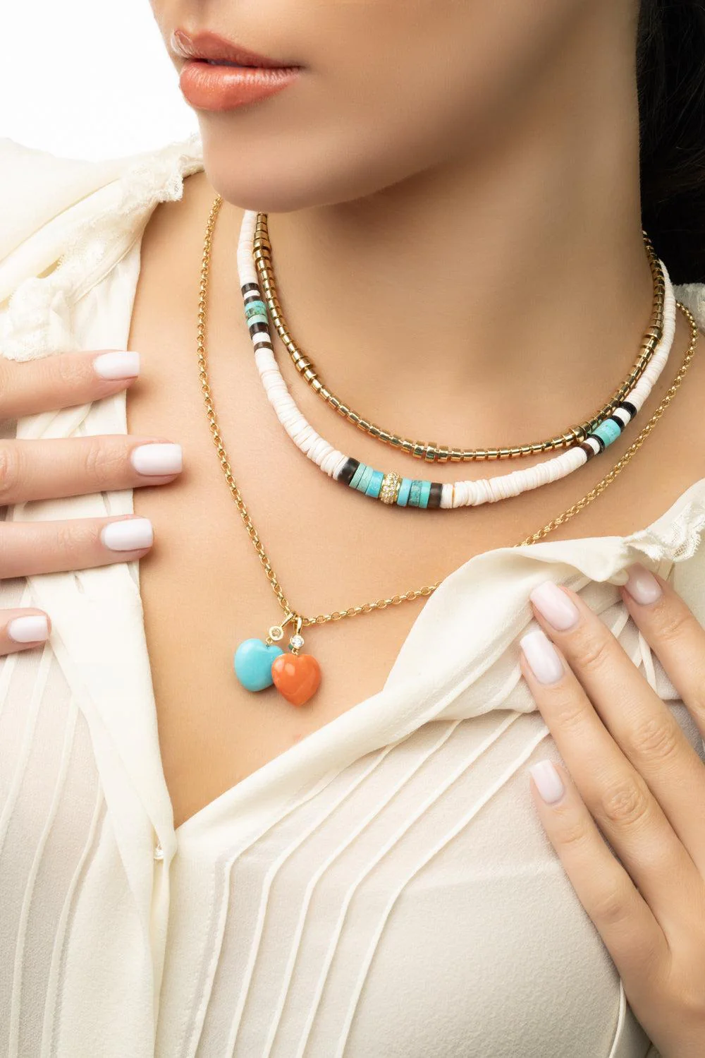 Pink Brown Heishi Bead Necklace - Image 2