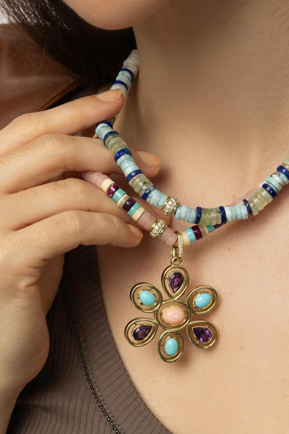 Pink Purple Heishi Bead Necklace - Image 2