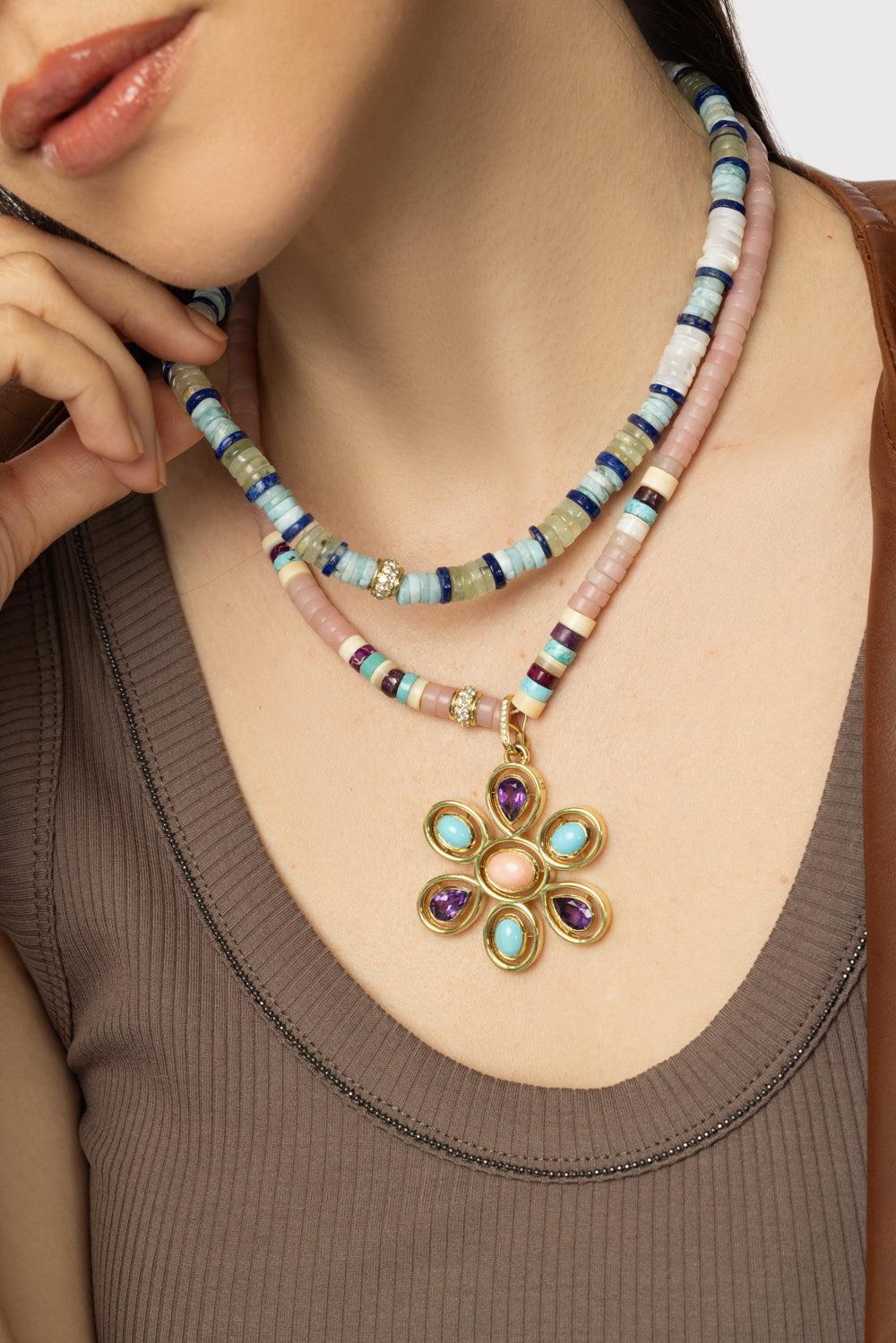 Pink Purple Heishi Bead Necklace - Image 3