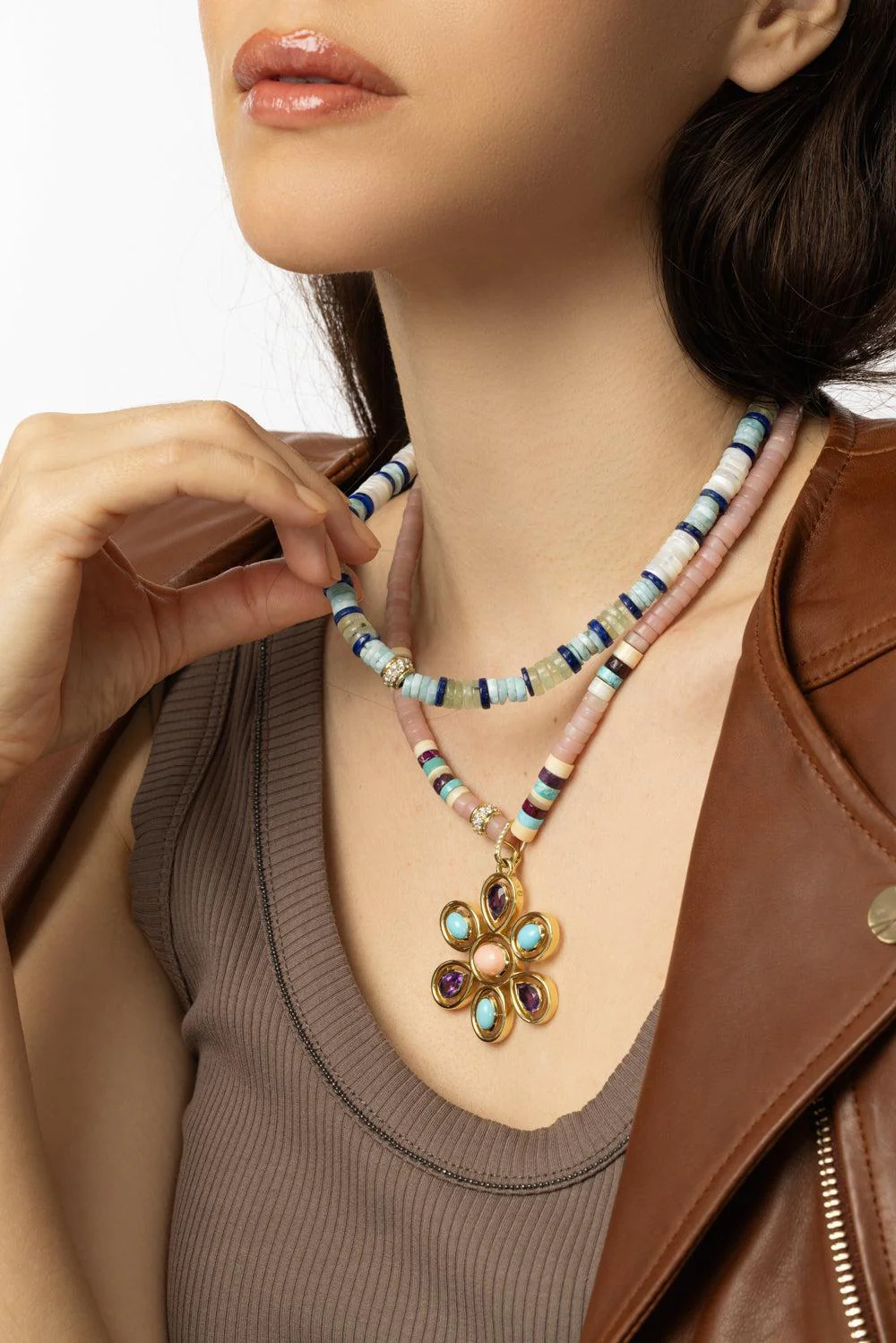 Pink Purple Heishi Bead Necklace - Image 4