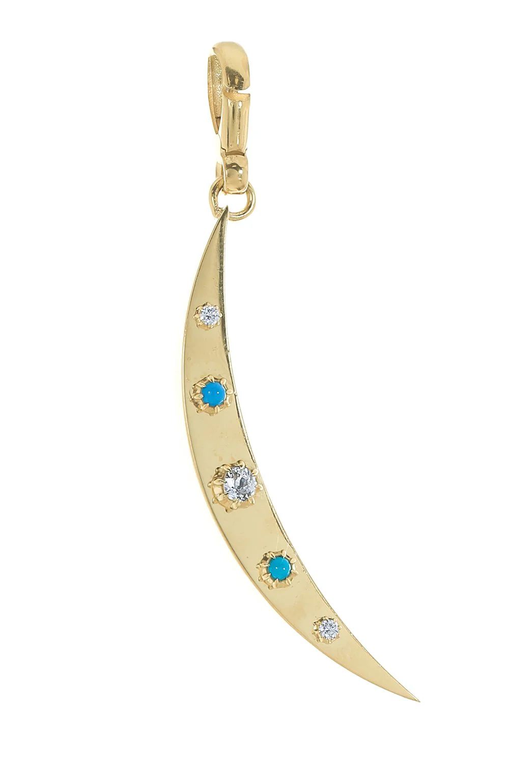 Small Turquoise Diamond Crescent Pendant