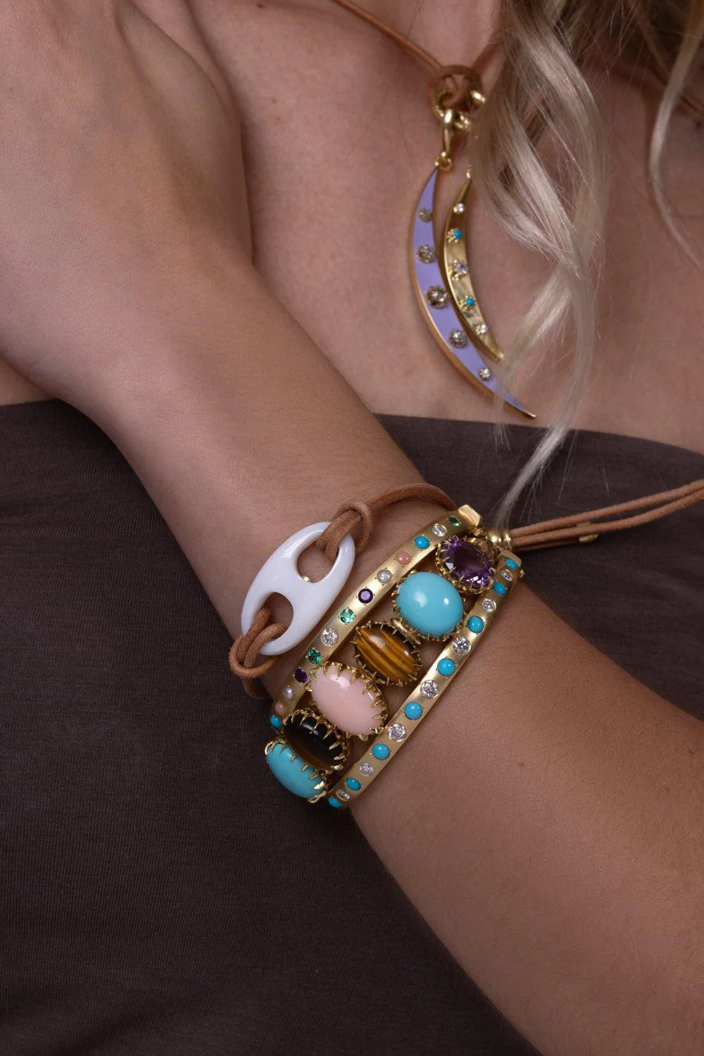 Turquoise Diamond Gypsy Bangle - Image 2