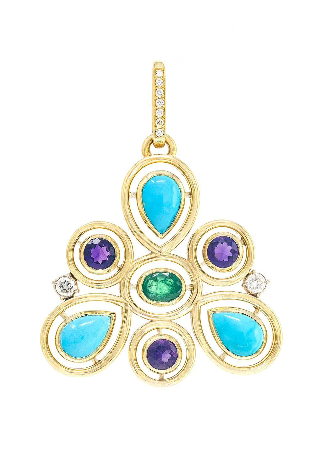 Turquoise Emerald Diamond Shadow Flower Pendant