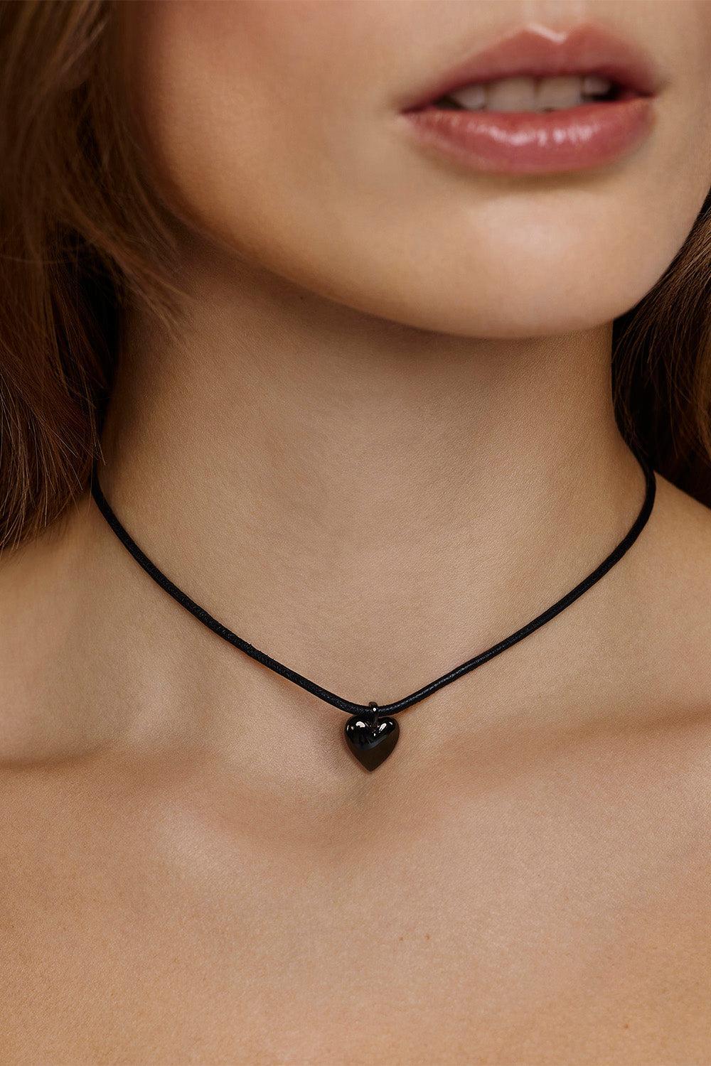 Hematite Puffy Heart Choker Necklace - Image 2