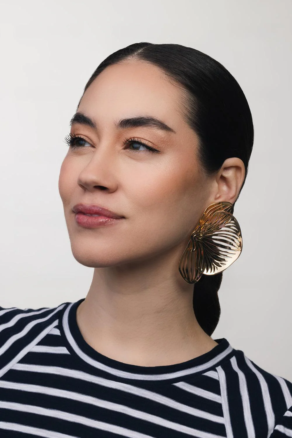 Large Orchid Earrings - Yellow Gold - Image 2