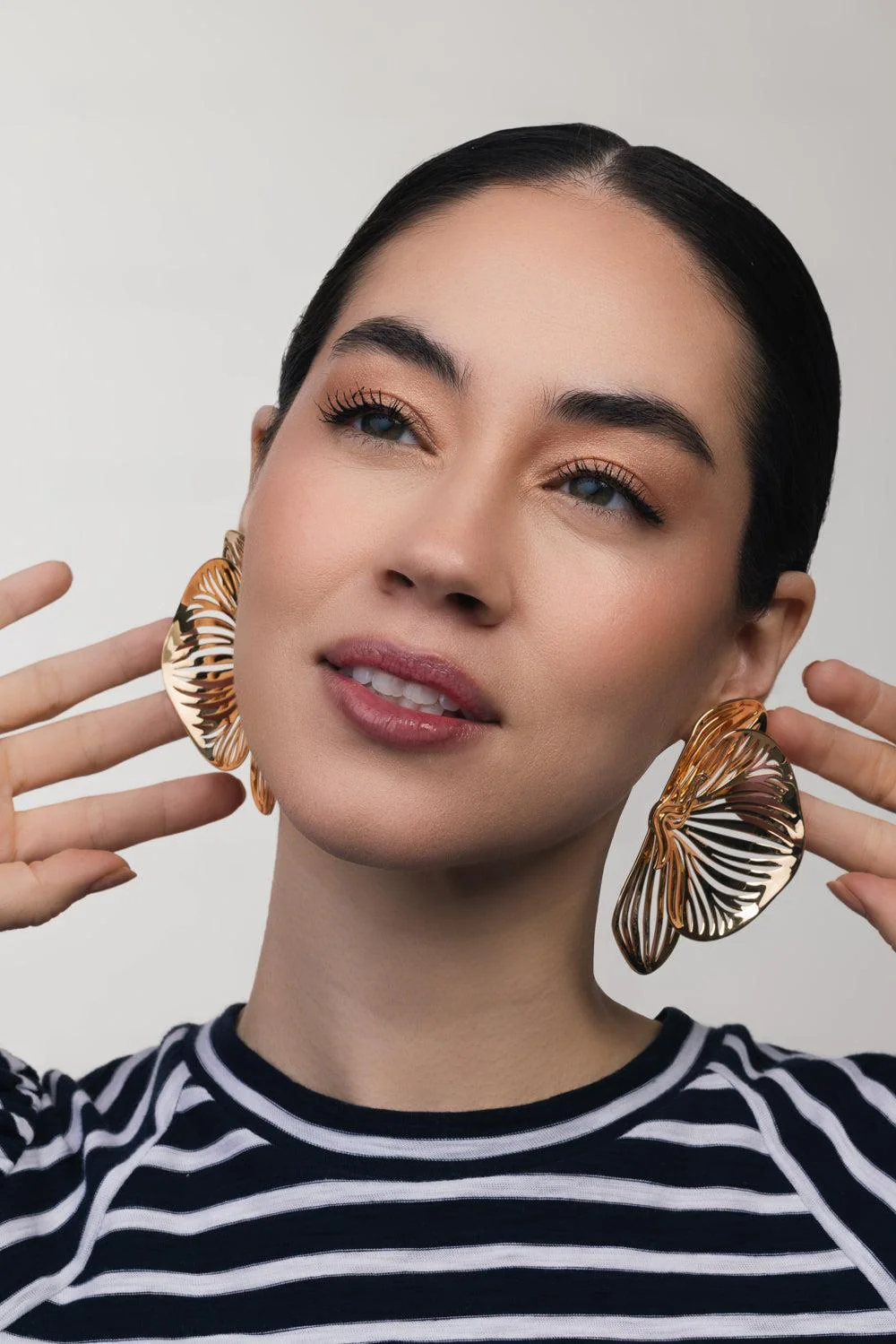 Large Orchid Earrings - Yellow Gold - Image 3