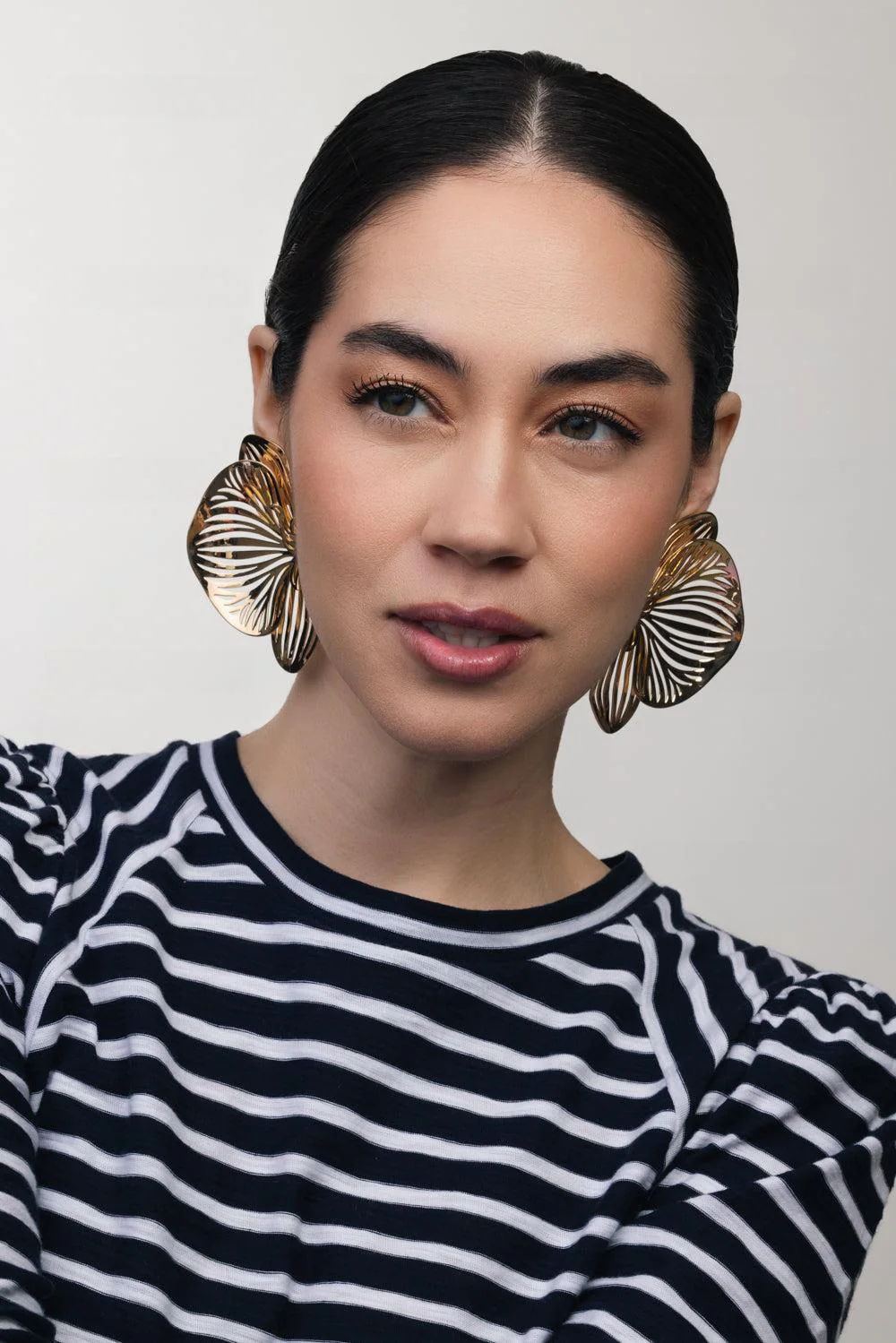 Large Orchid Earrings - Yellow Gold - Image 4