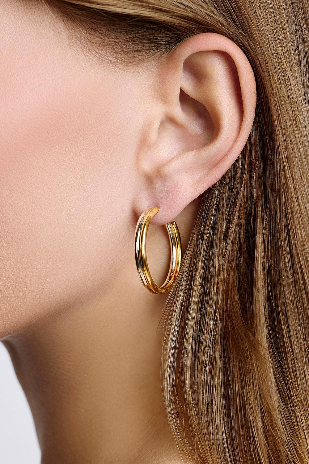 Two-Tone Thread Baby Hoop Earrings - 1.5in - Image 2