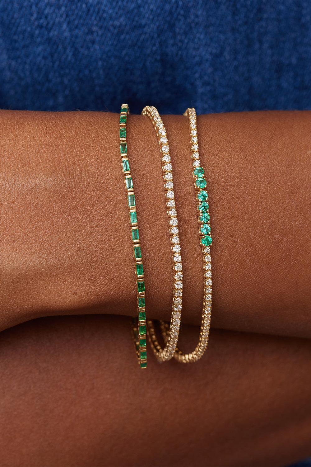 Diamond Emerald Small 4 Prong Accent Tennis Bracelet - Image 2