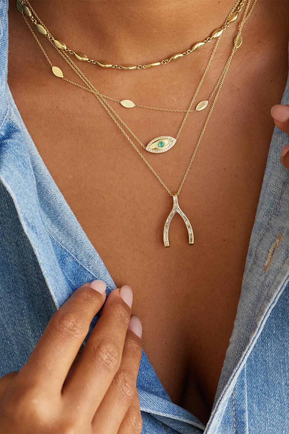 Diamond Large Baguette Wishbone Necklace - Image 2