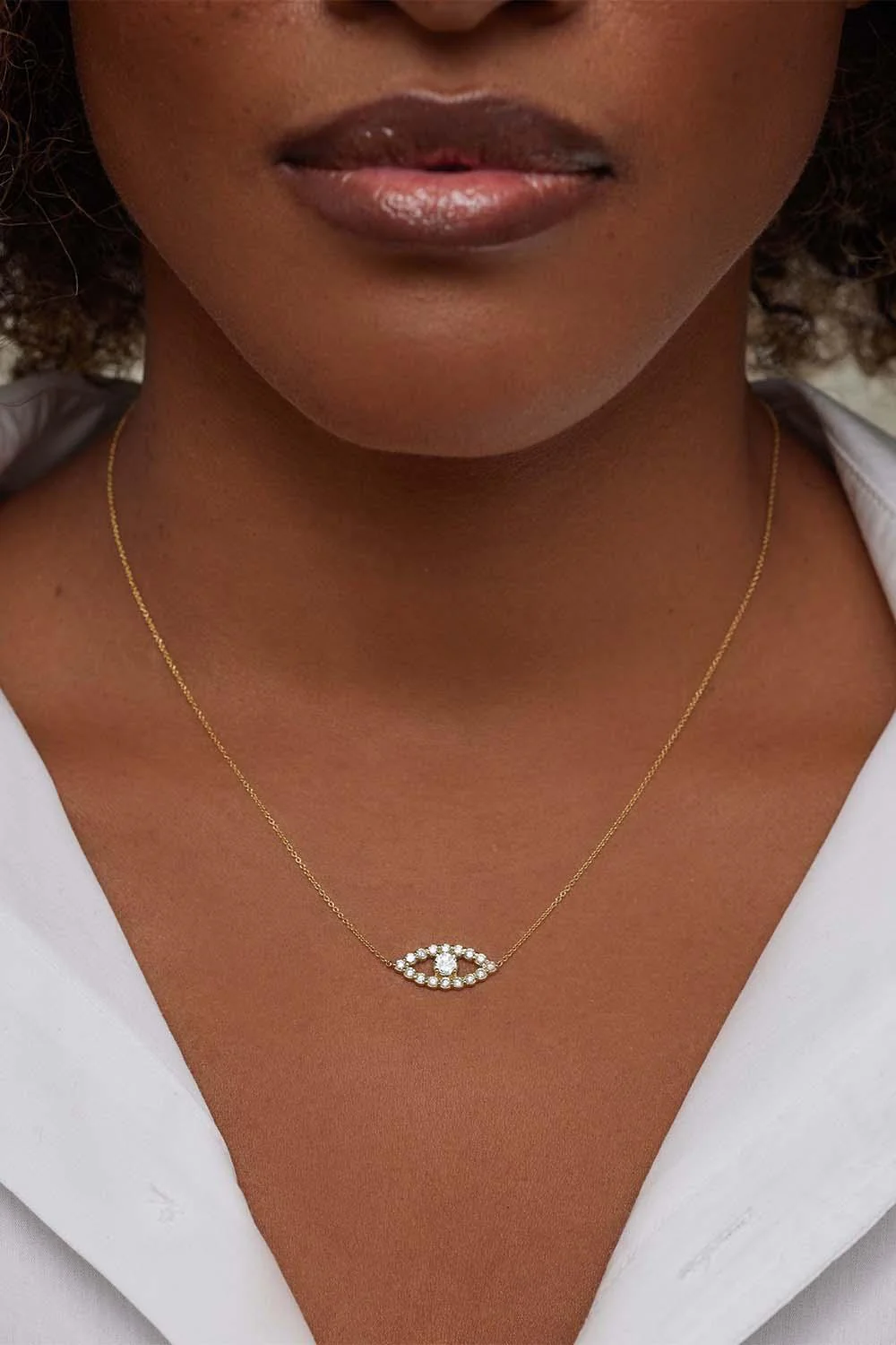 Diamond Medium Open Evil Eye Necklace - Image 2