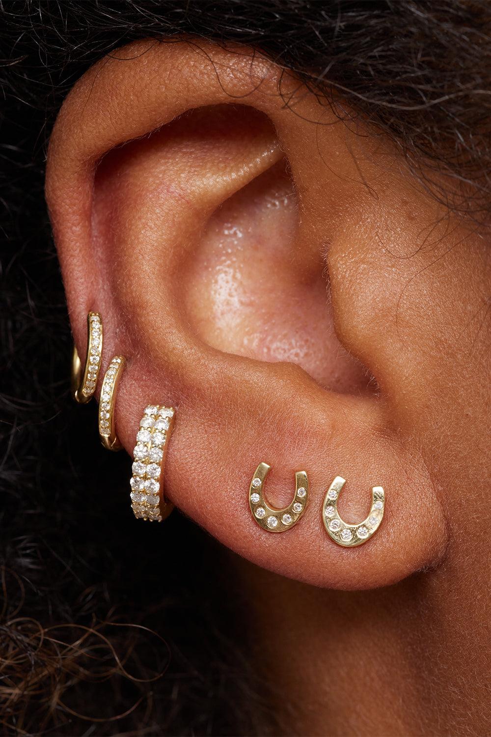 Diamond Mini Horseshoe Stud Earrings - Image 2