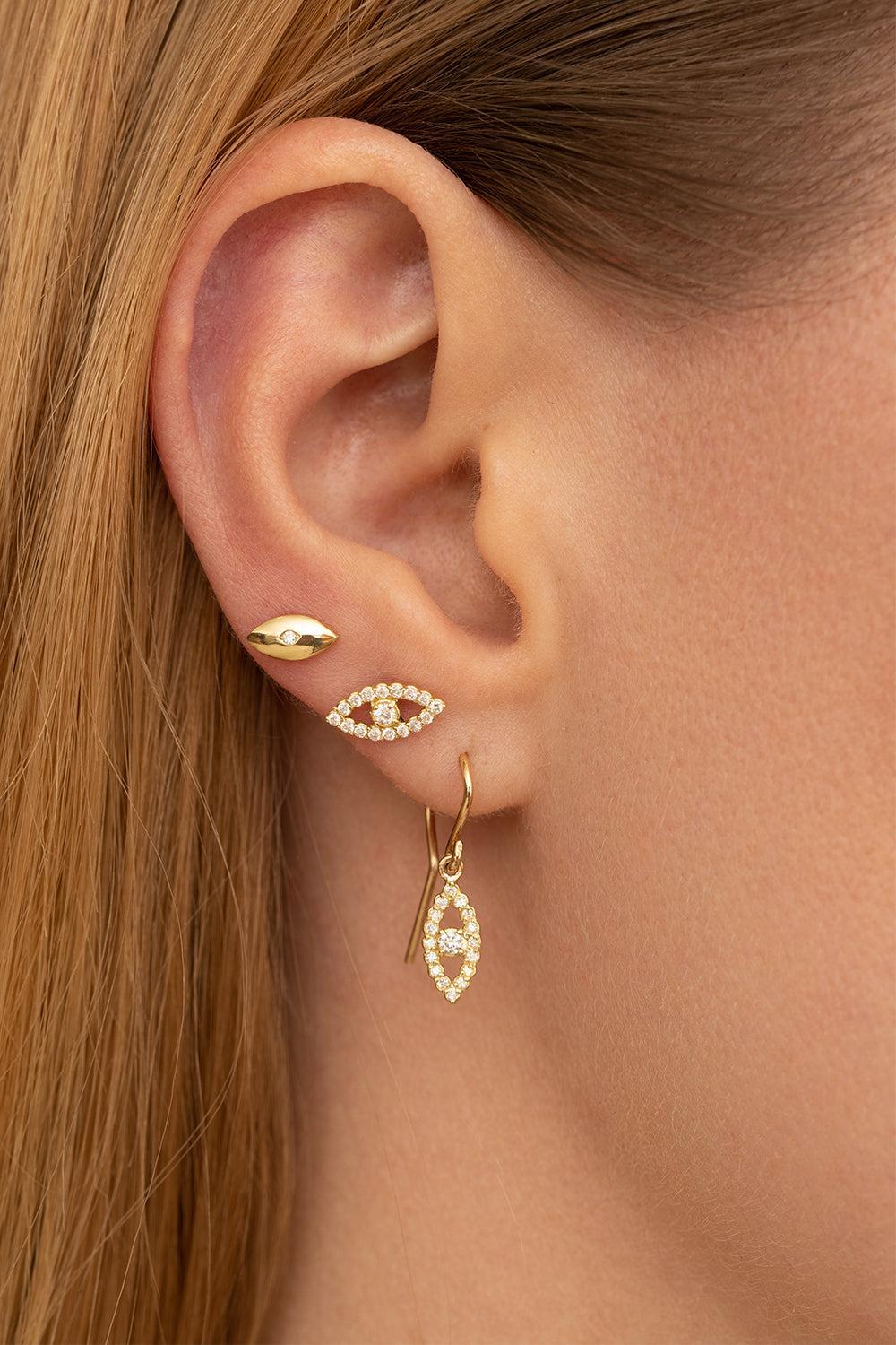 Diamond Mini Open Evil Eye Stud Earrings - Image 2